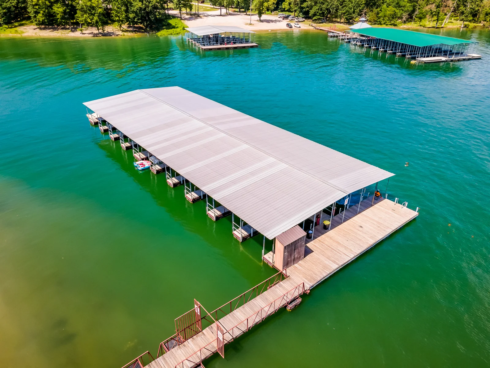 Three of the five docks available. A total of 88 slips can be rented right near the house