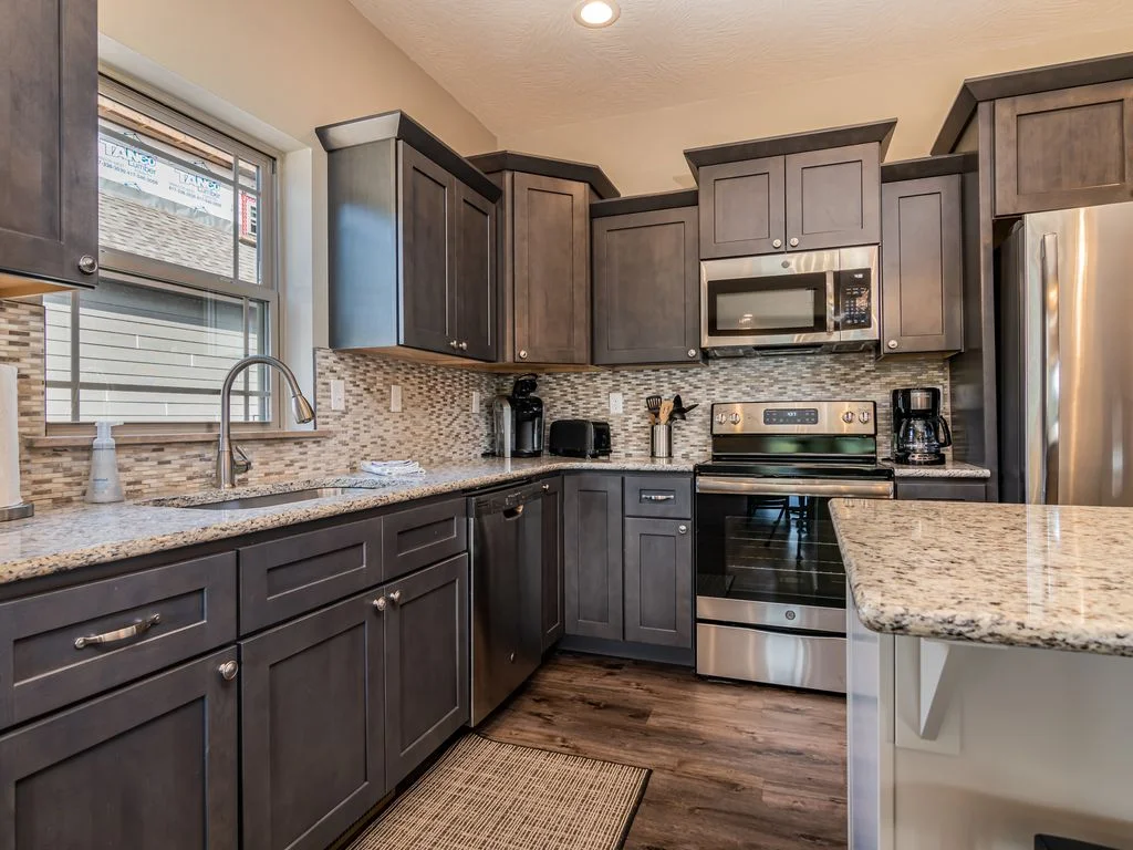 Stainless appliances and everything you'll need to prepare a meal