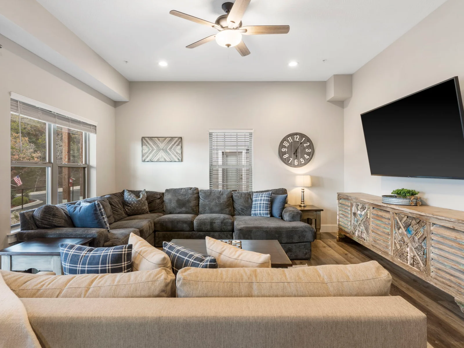 Get comfortable around the big screen downstairs!