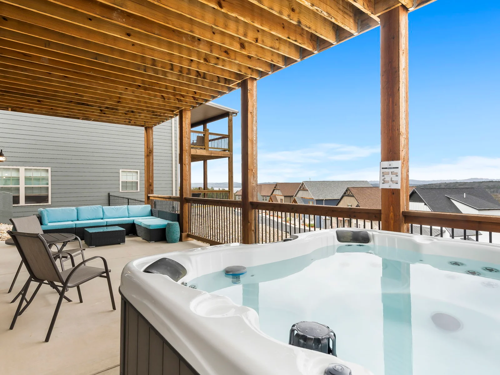 Lower level Hot tub and seating for a great night of fun!