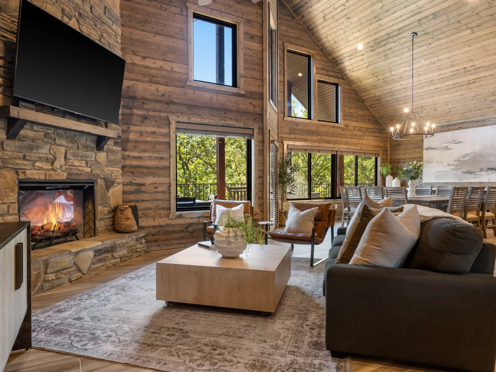 Main living room w/ electric fireplace!