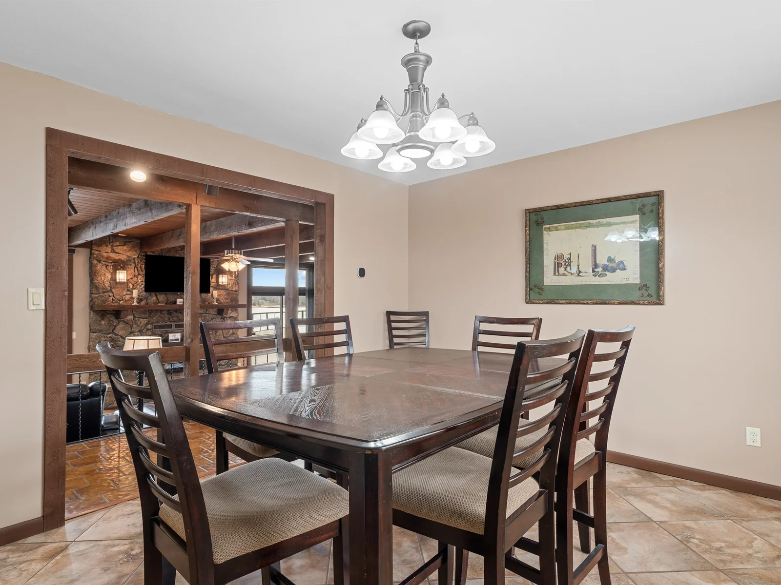 An inviting dining space designed for shared meals, easy conversation, and lingering moments together after a full day on Table Rock Lake
