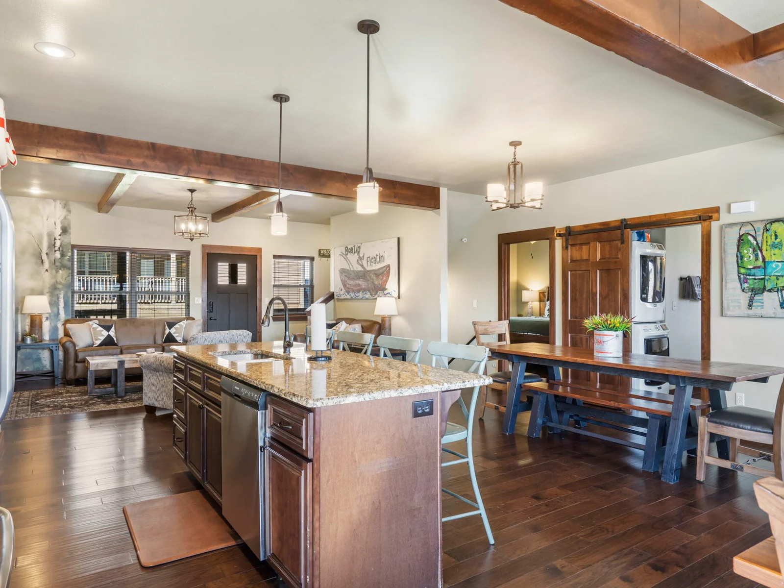 Two tables and a bar table to seat the whole family!