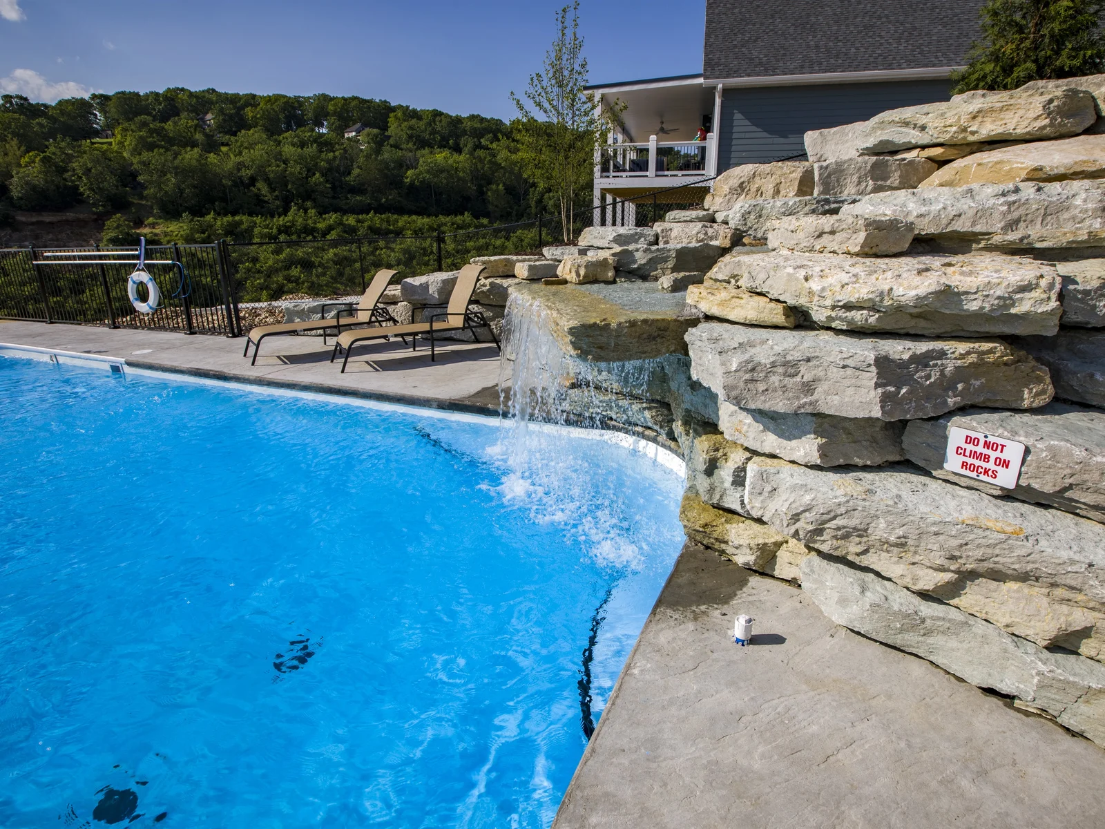 Waterfall feature at the outdoor pool