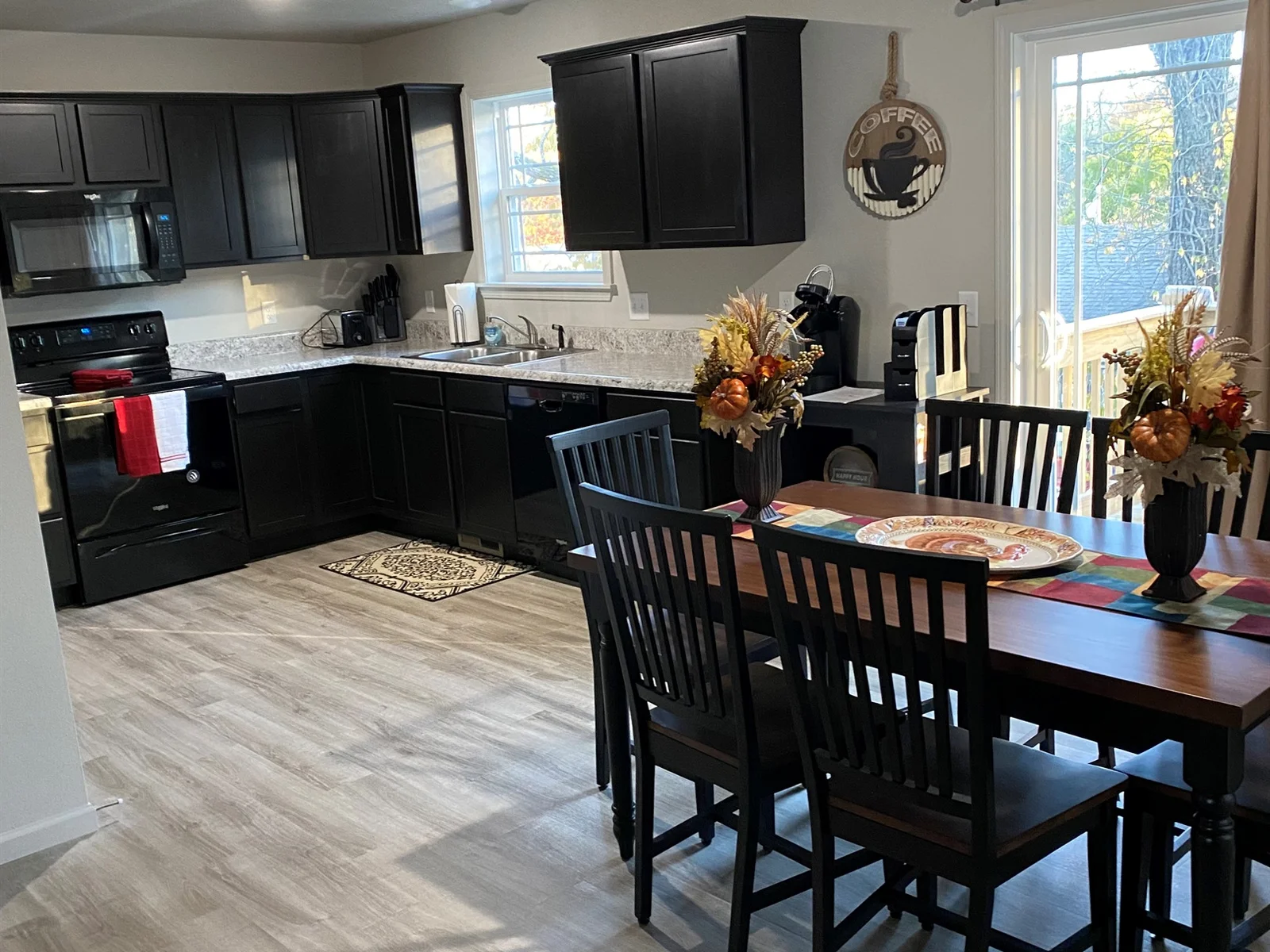 The entire family can gather at the kitchen dining area to discuss the days fun