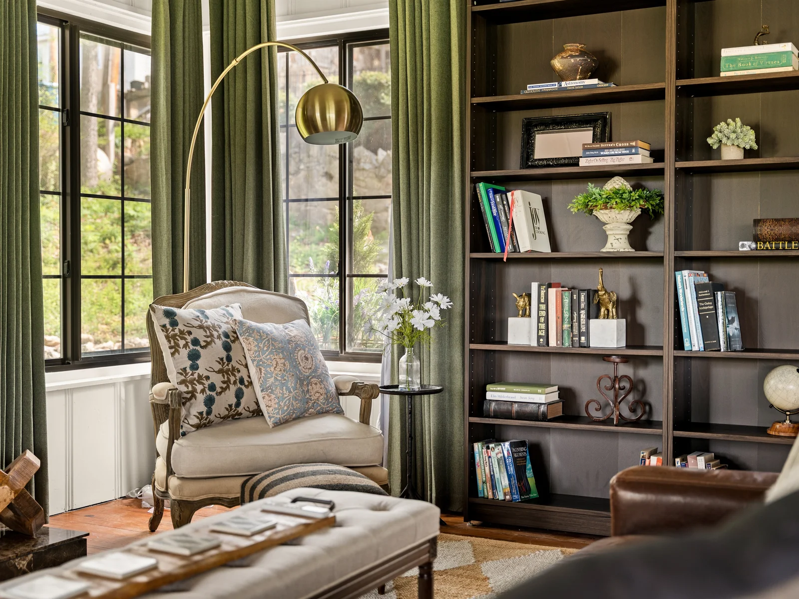 Quiet reading nook with natural light and designer touches