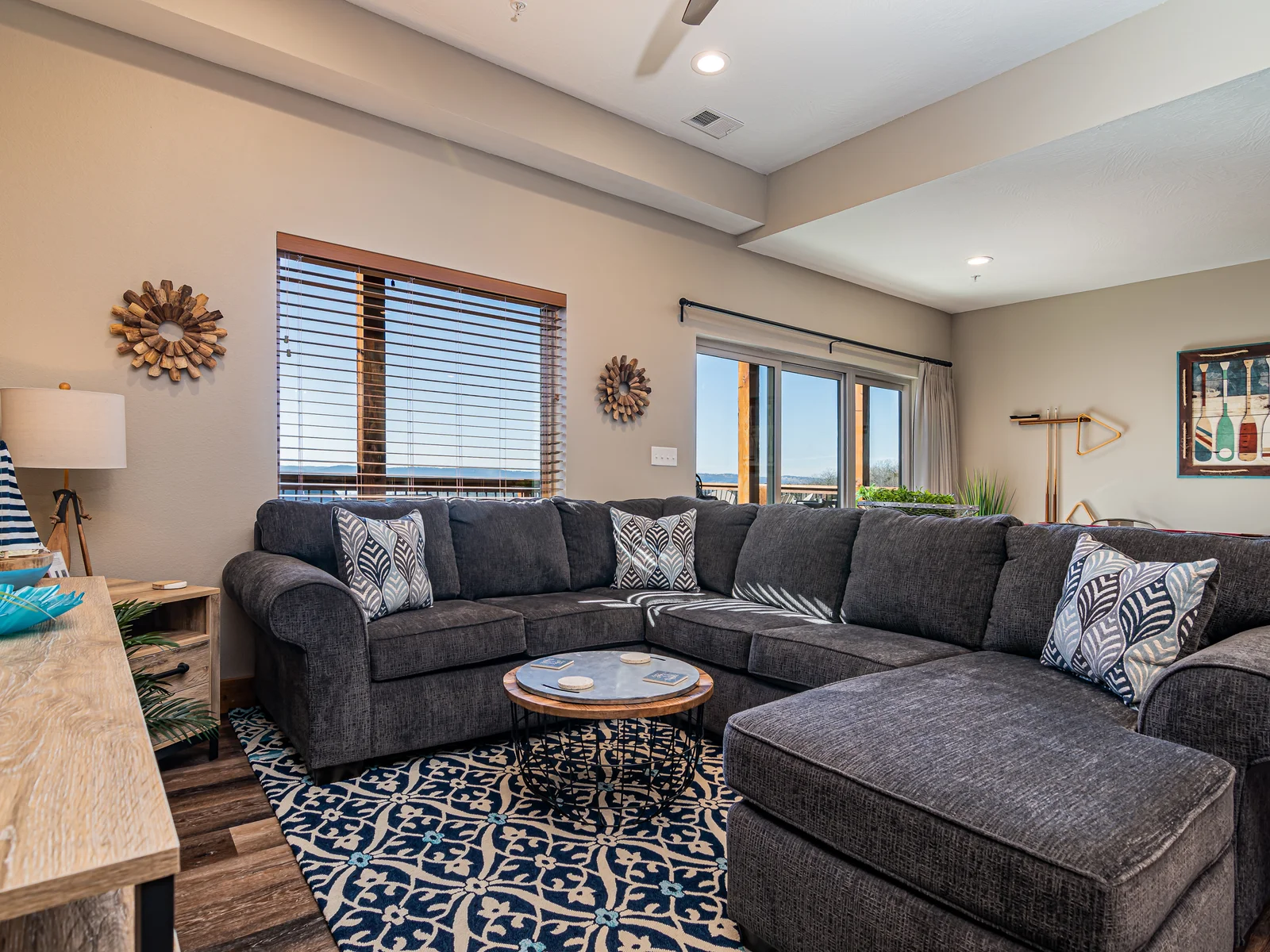Large, cozy sectional on the lower level.