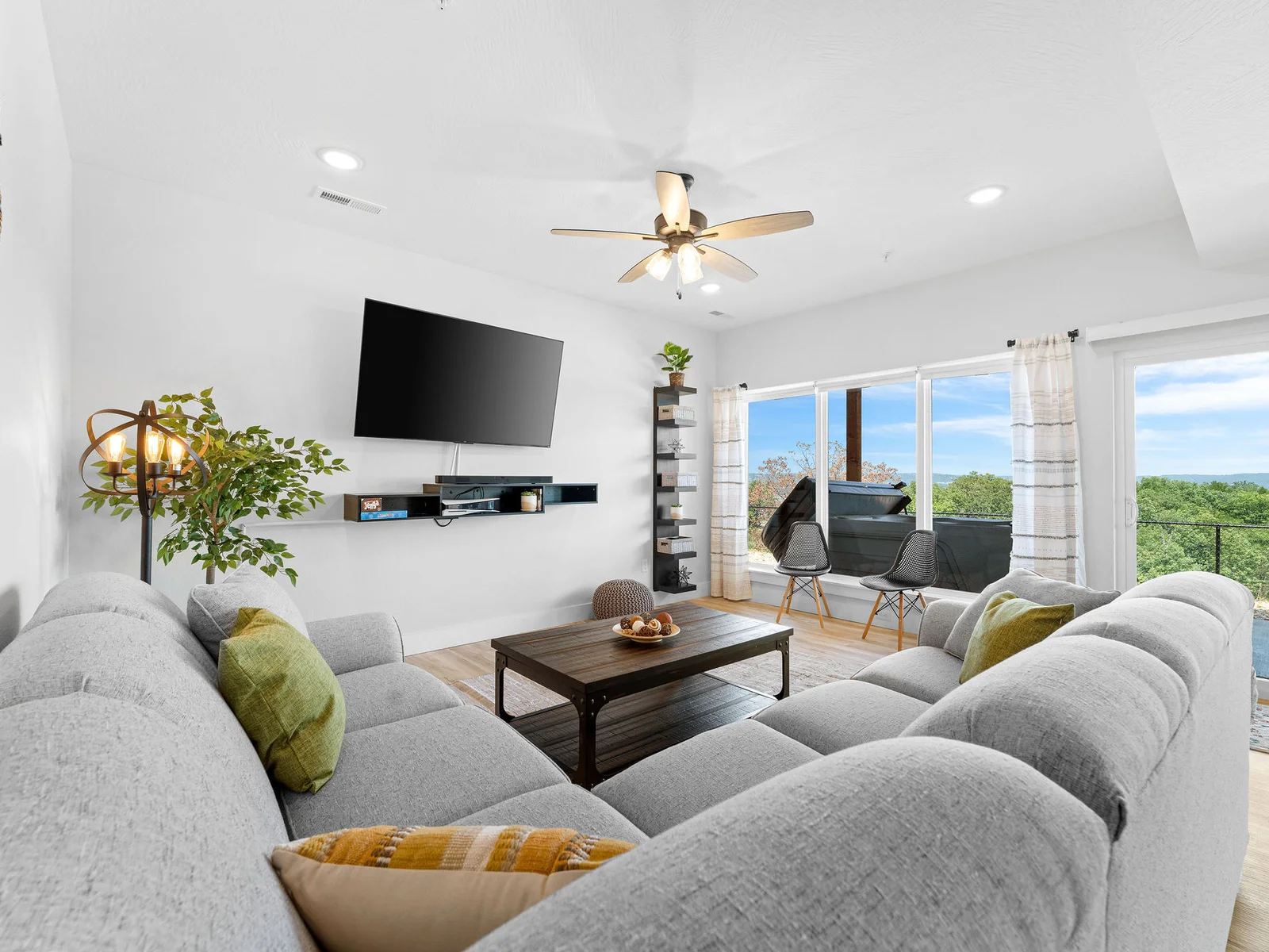 Lower level living room w/ sliding door to hot tub!