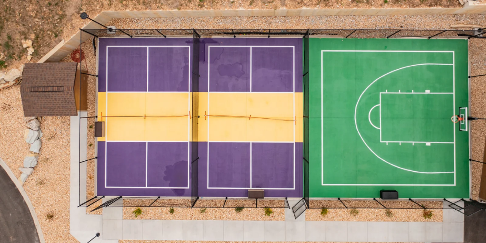 2 pickleball courts and a basketball court!