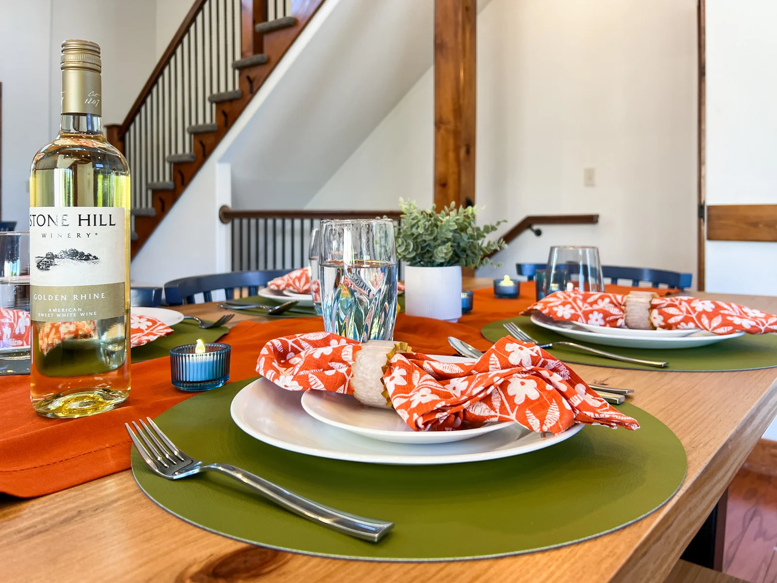 Set up a picturesque table for the special meals shared at Deep Forest Retreat.