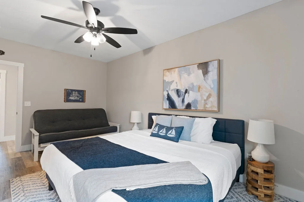 Lower level King bed #3 and futon w/ ensuite bath