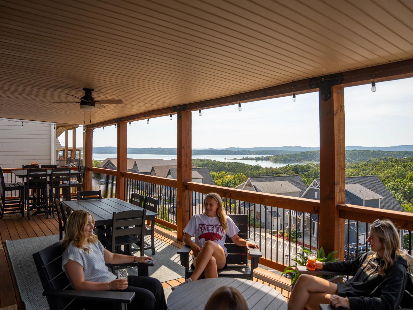 Upper deck. Gorgeous views and gathering spaces. Seating for at least 16.