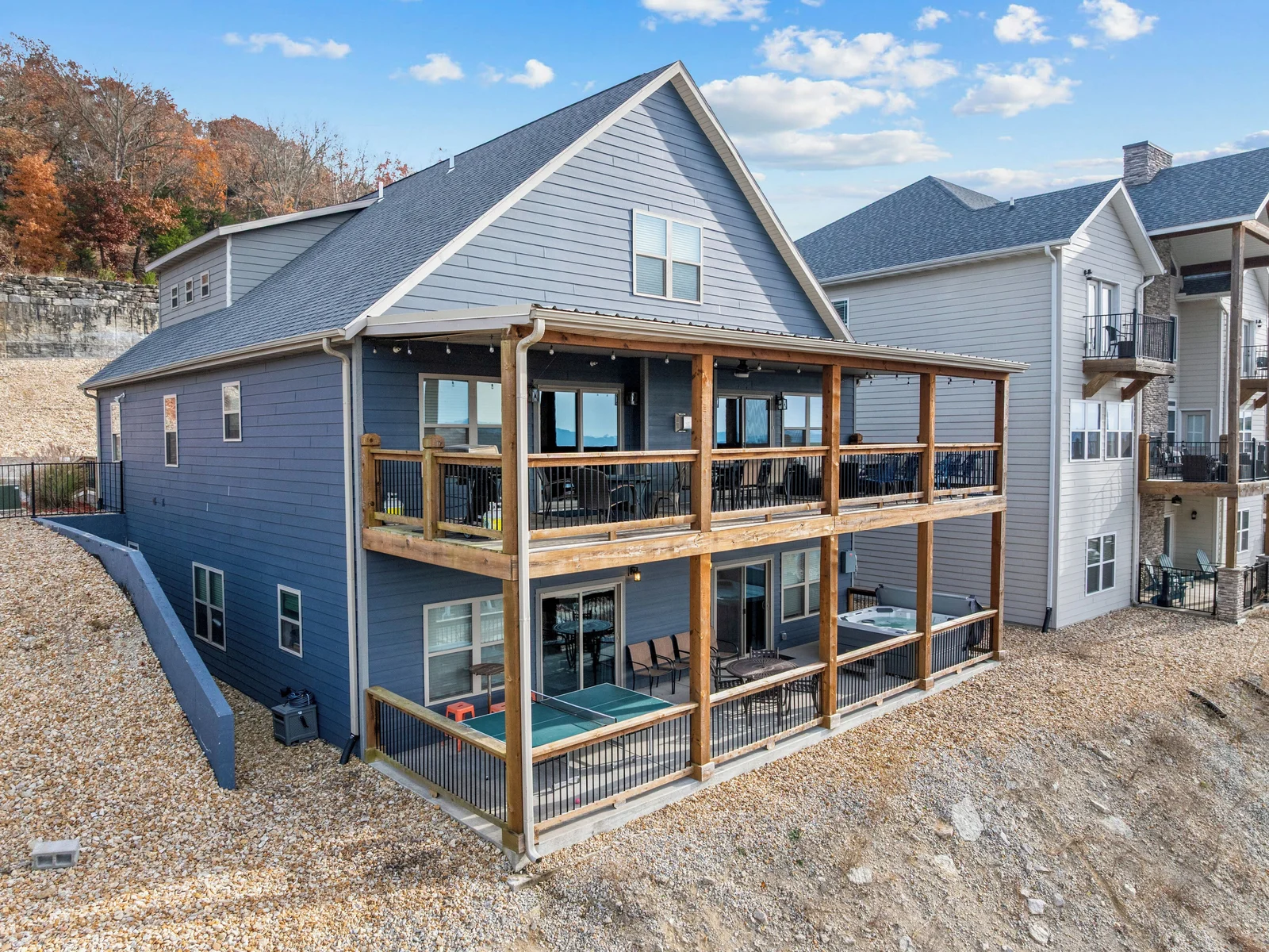 View of the outdoor entertaining spaces with views of Table Rock Lake