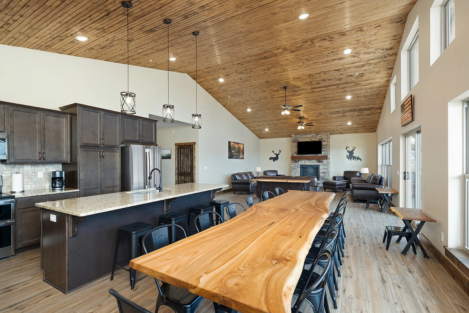 Handmade Live Edge Dining Table Seats 14 with stools to seat up to 22