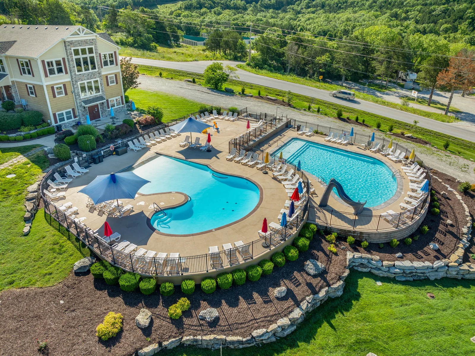 Two pools and a splash pad are available during May-Sept.