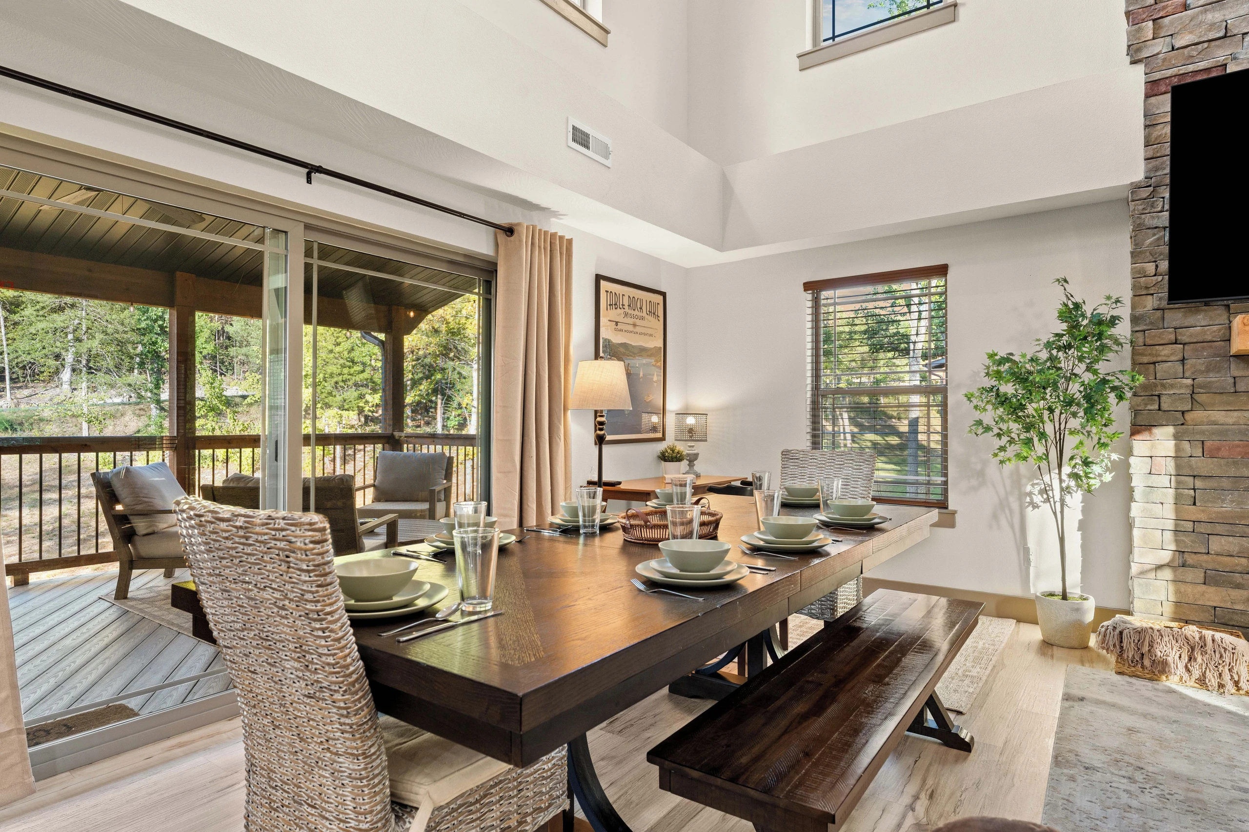 Dining table with desk in the corner.