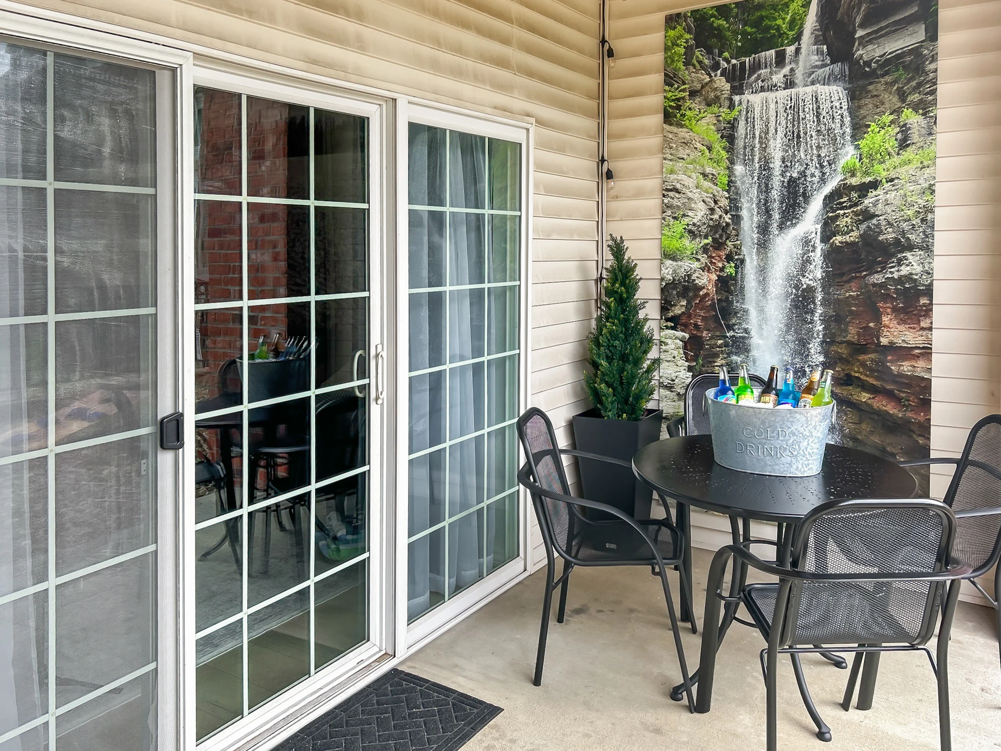 Head through the sliding doors out to the patio.