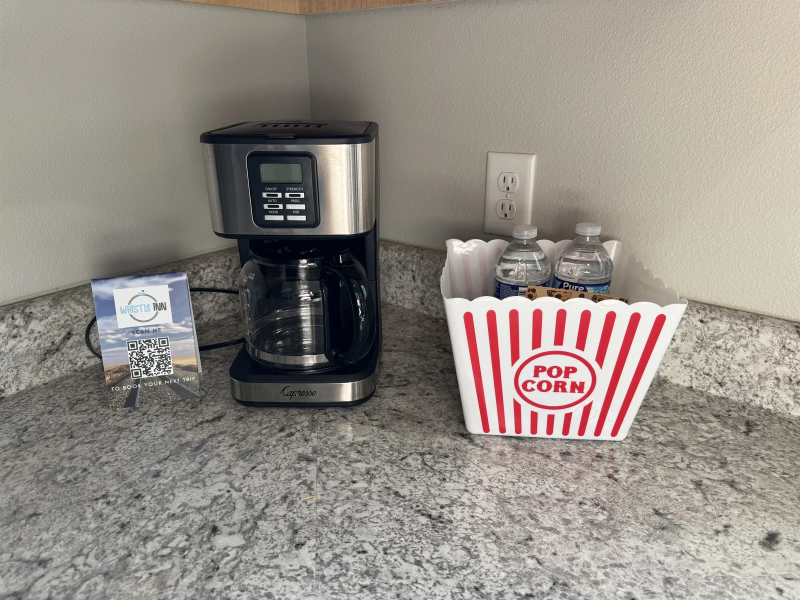 Both K-cup and standard coffee maker on counter for ease of use