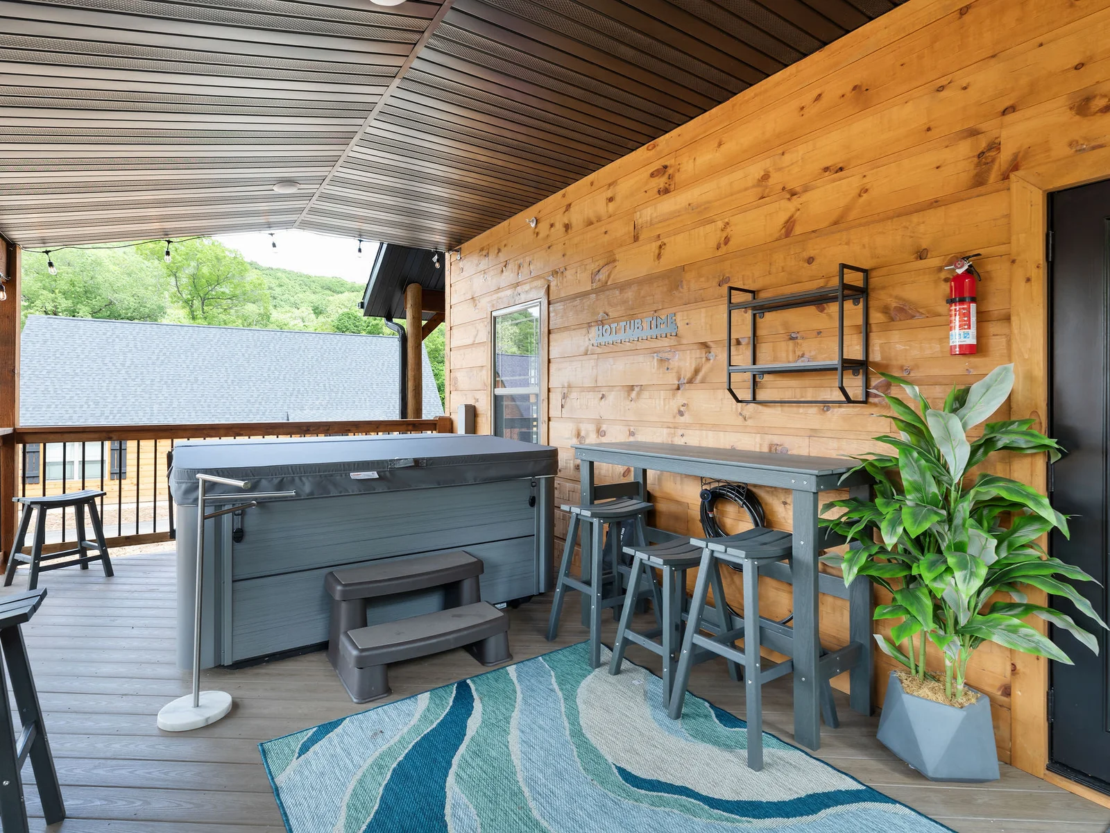 Plenty of barstool seating outside to relax outdoors!
