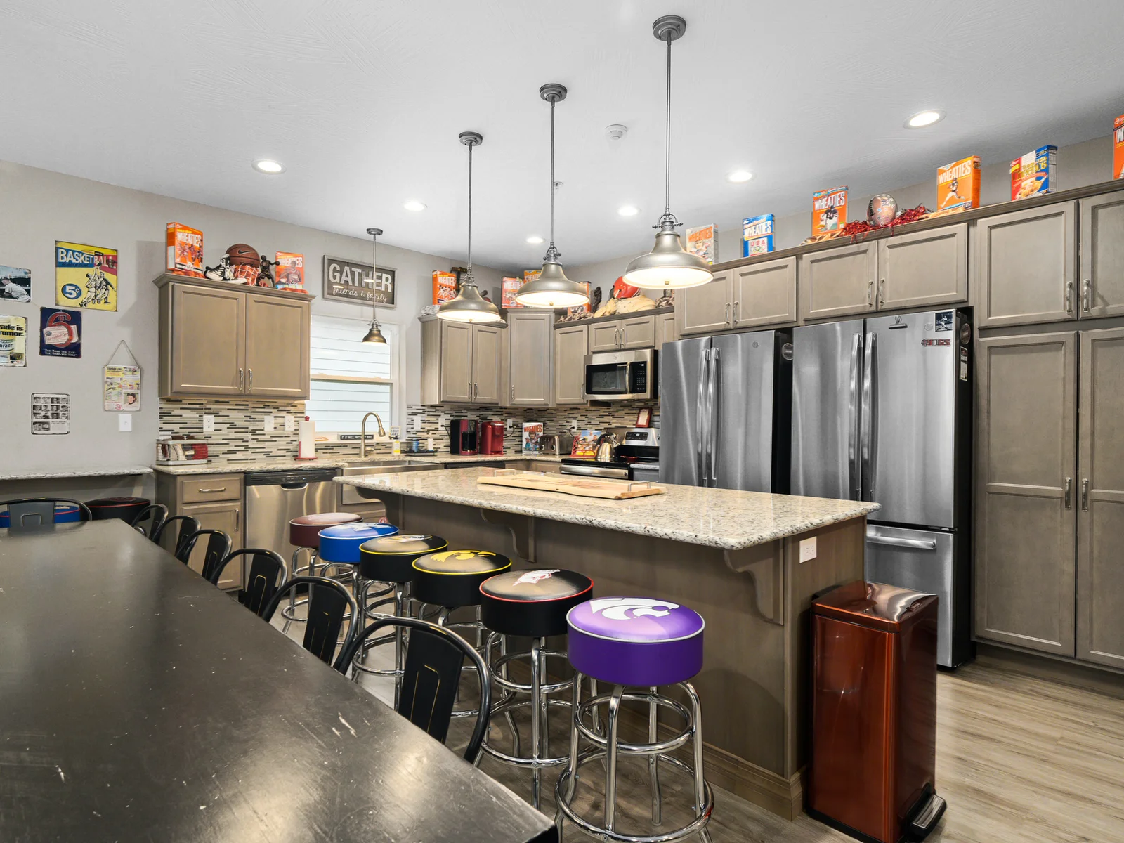 2 kitchens on main and lower floor. 3 total refrigerators in this home.