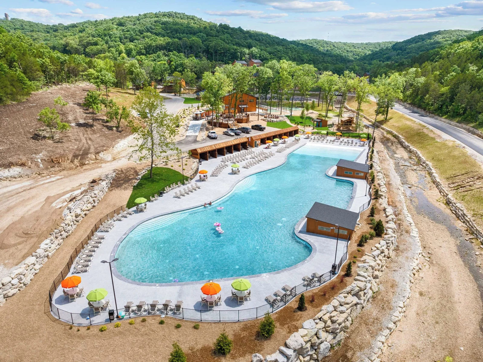 Outdoor pool walking distance from cabin.