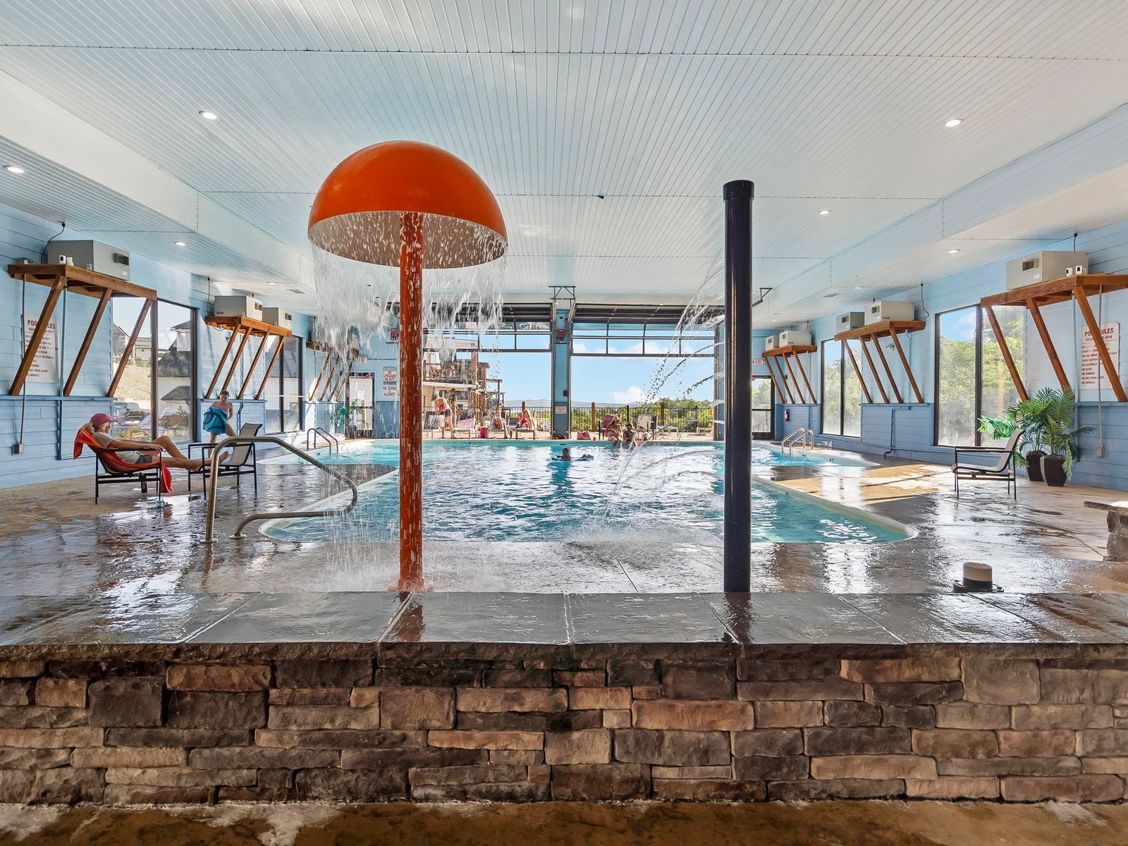 Indoor splash pad by the pool!