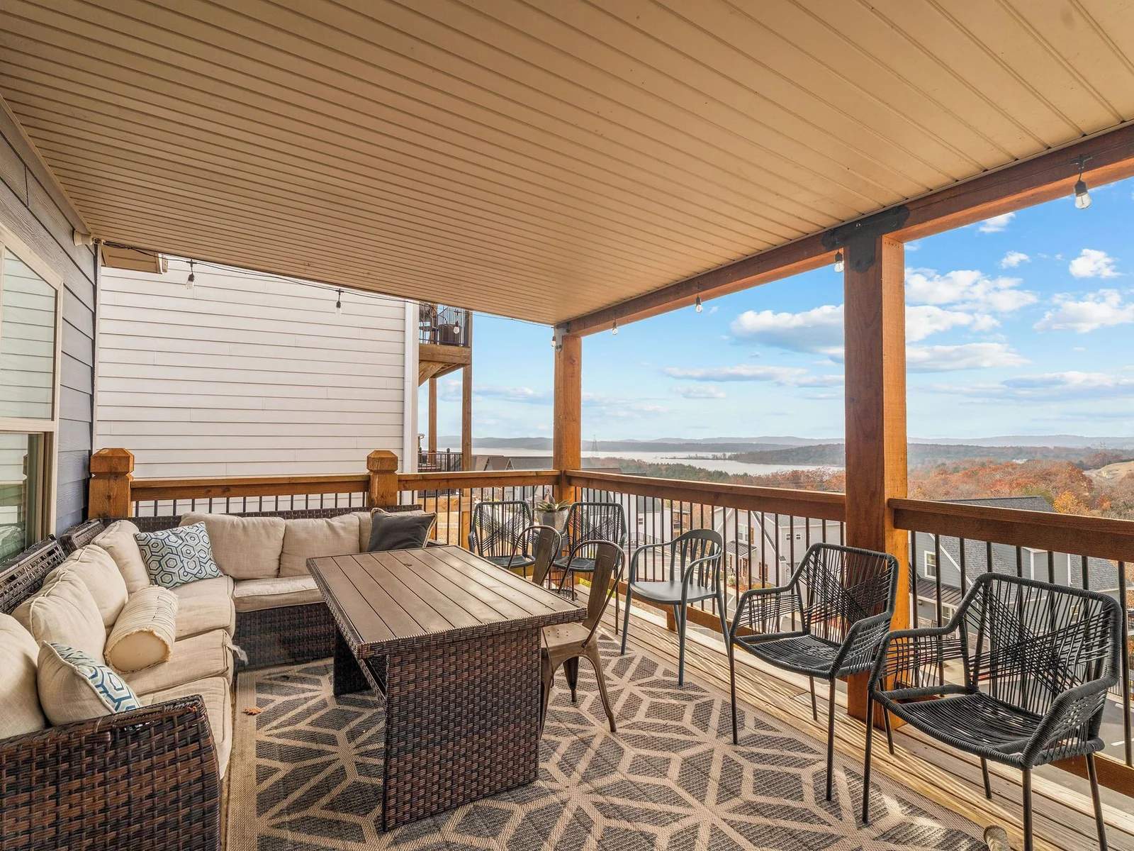 The deck off the main level with spectacular lake views