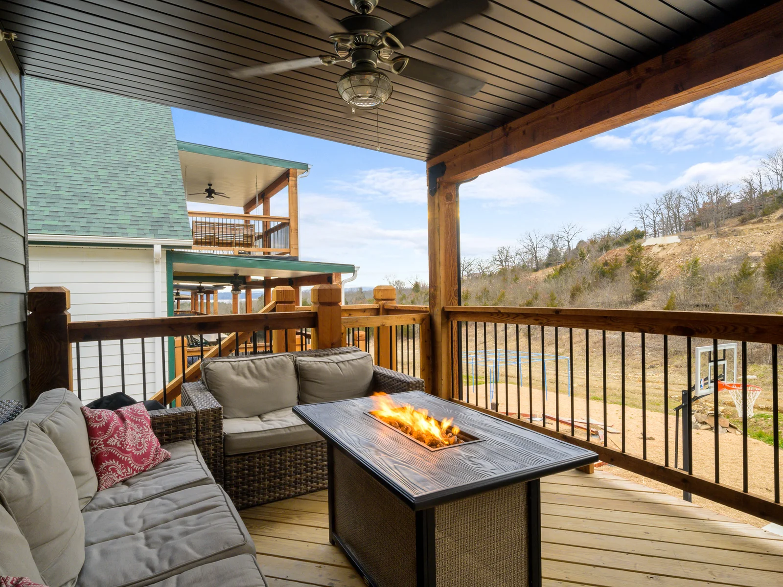 Propane fire table on 2nd deck
