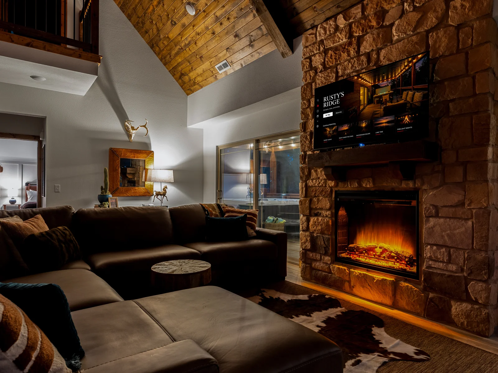 Movie night with a cozy fire!