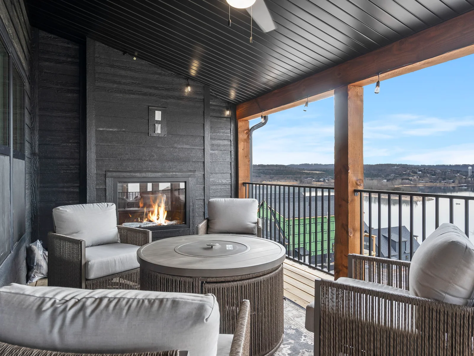 Two fire pits and an outdoor fireplace