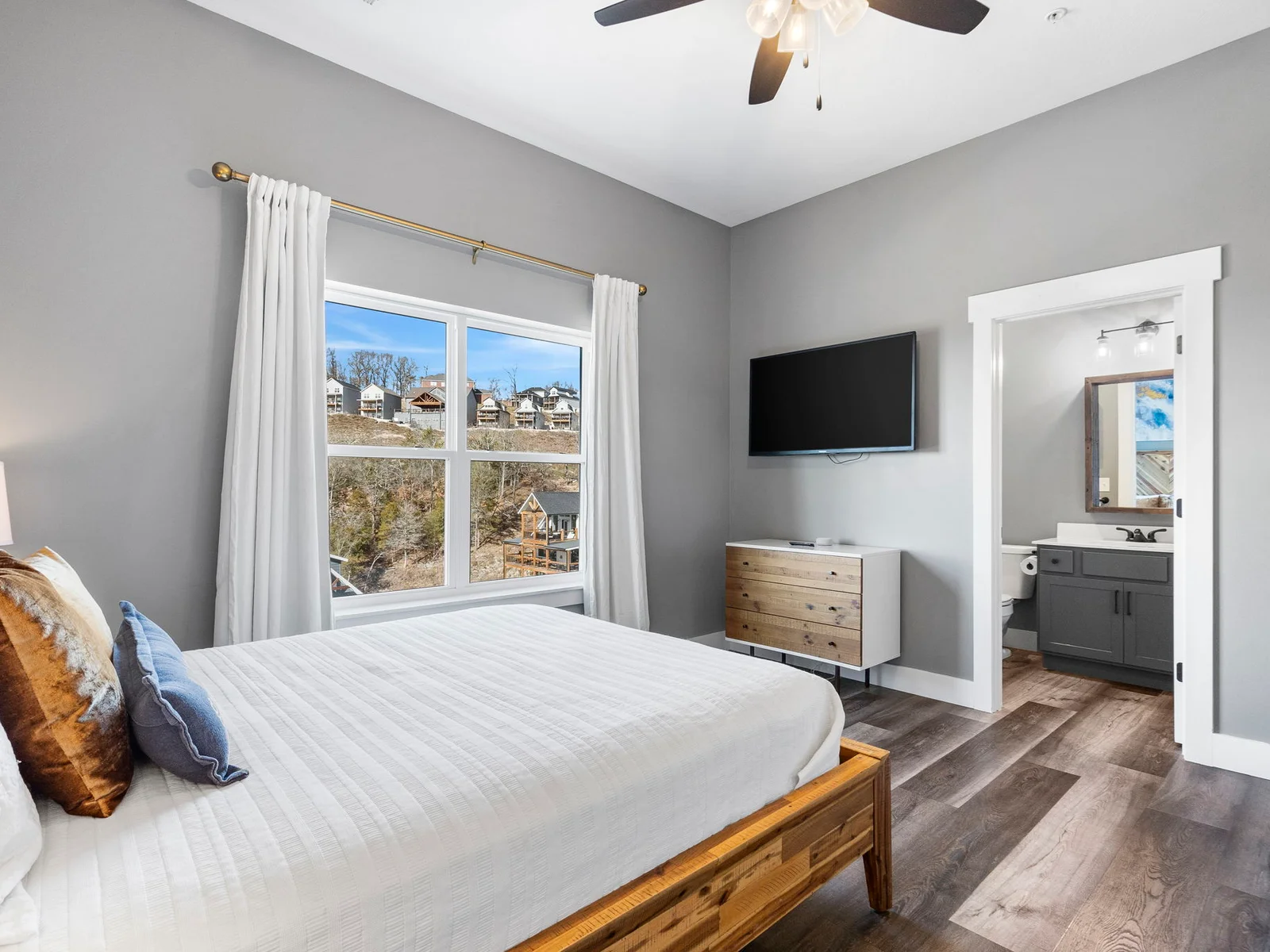Lower level queen with bunk and attached bathroom