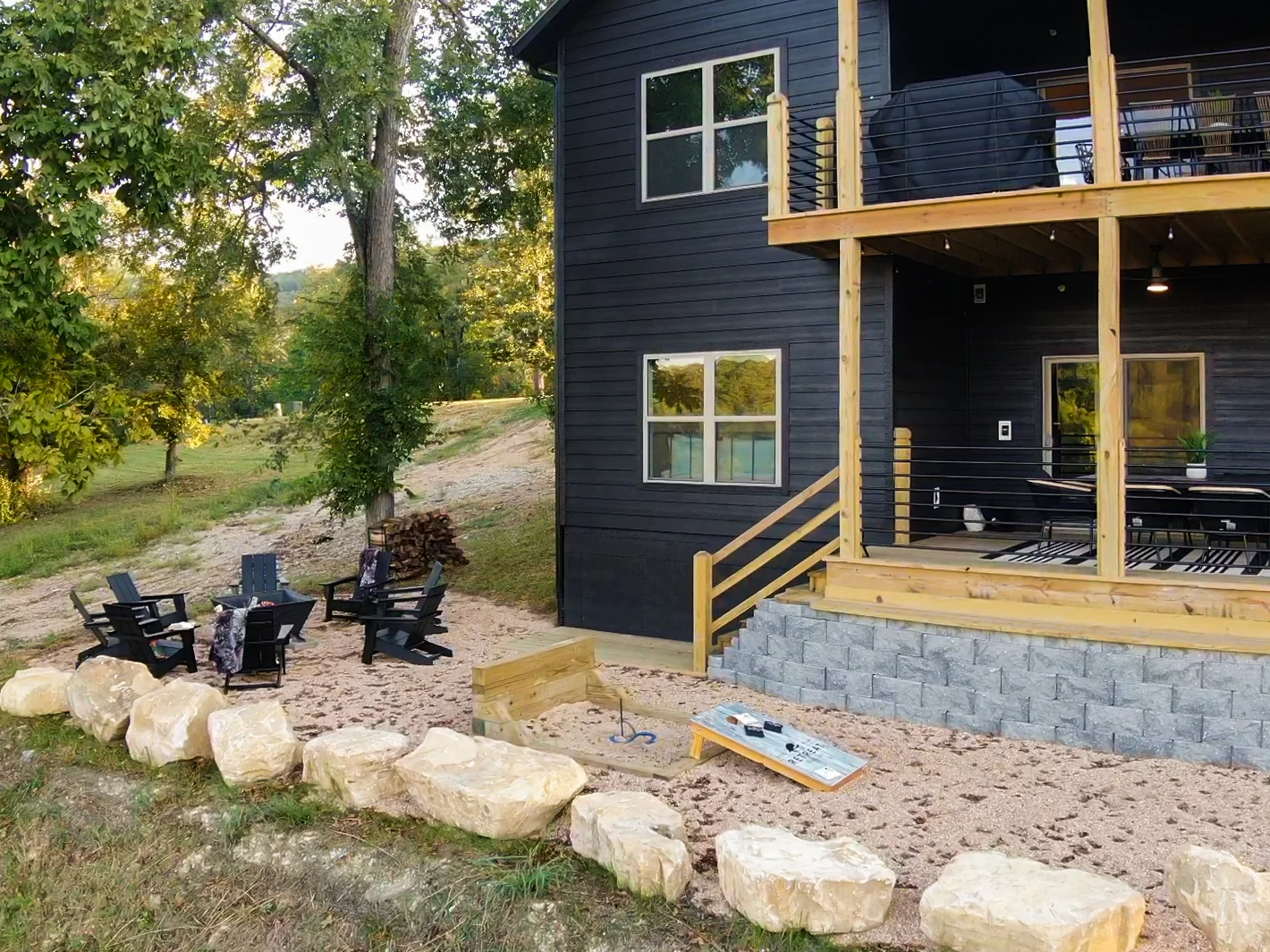 View of the firepit and outdoor games