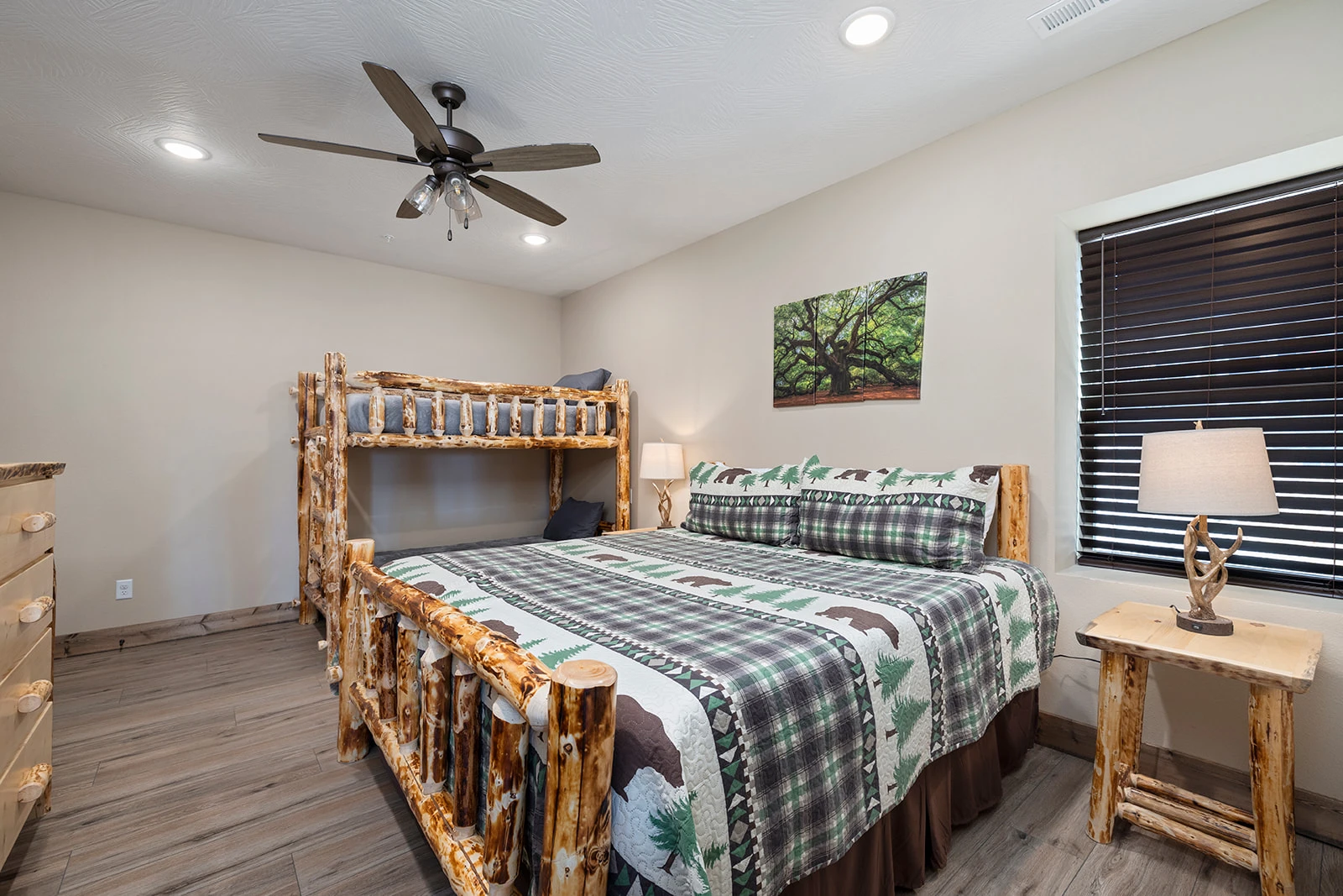 Basement Bedroom King Size Bed and Twin Bunk Beds