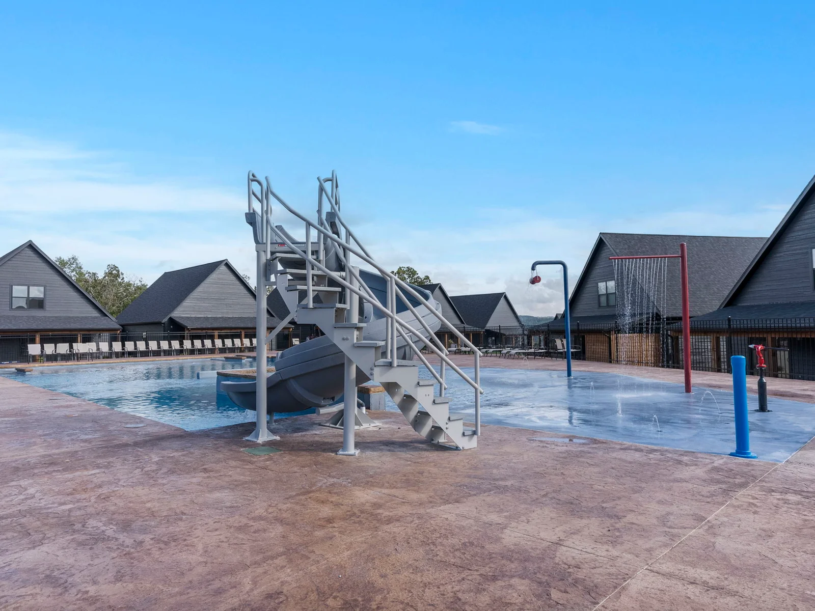 Slide and splash pad at the outdoor pool!
