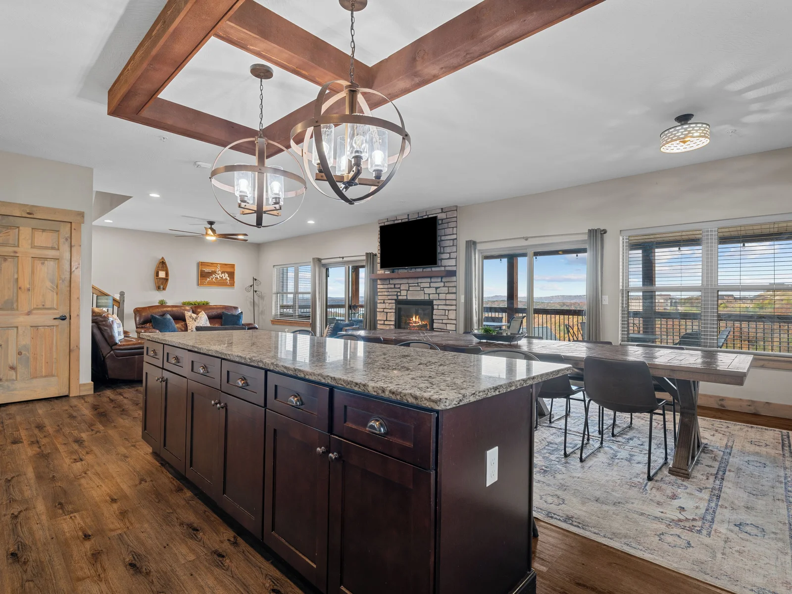 Huge kitchen island with seating for five.