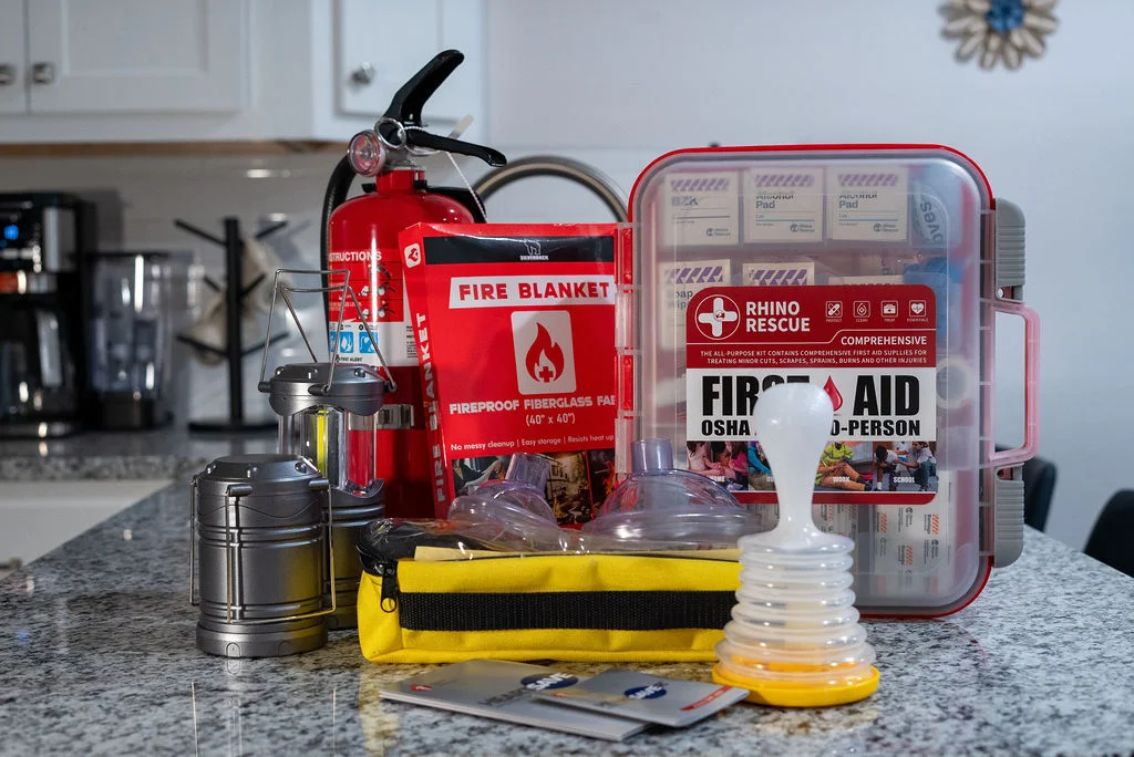 Emergency items available which include: Fire Blanket, LifeVac in case of choking, sized for all ages, Lanterns and flashlights