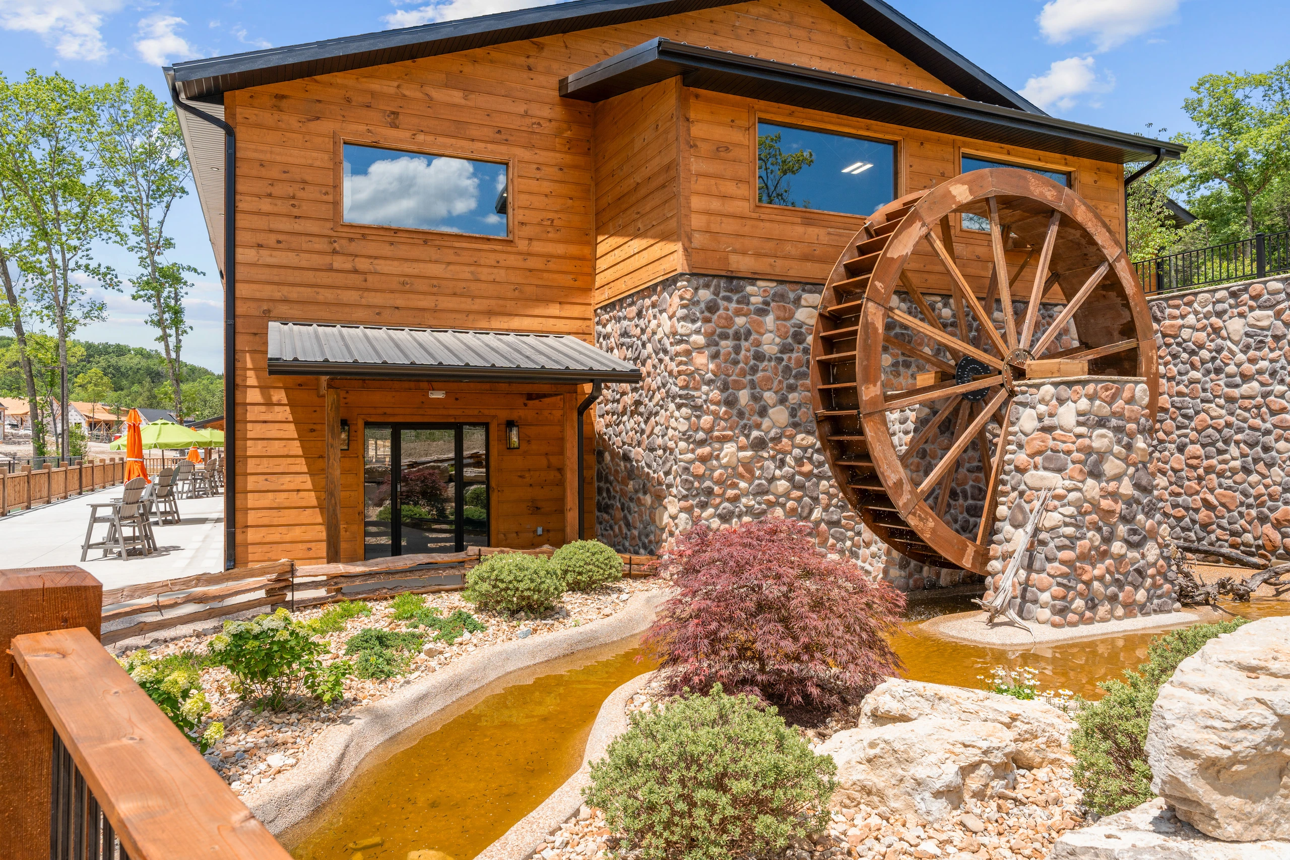 The iconic Tall Timbers water wheel. When it's spinnin, you'll be grinnin'