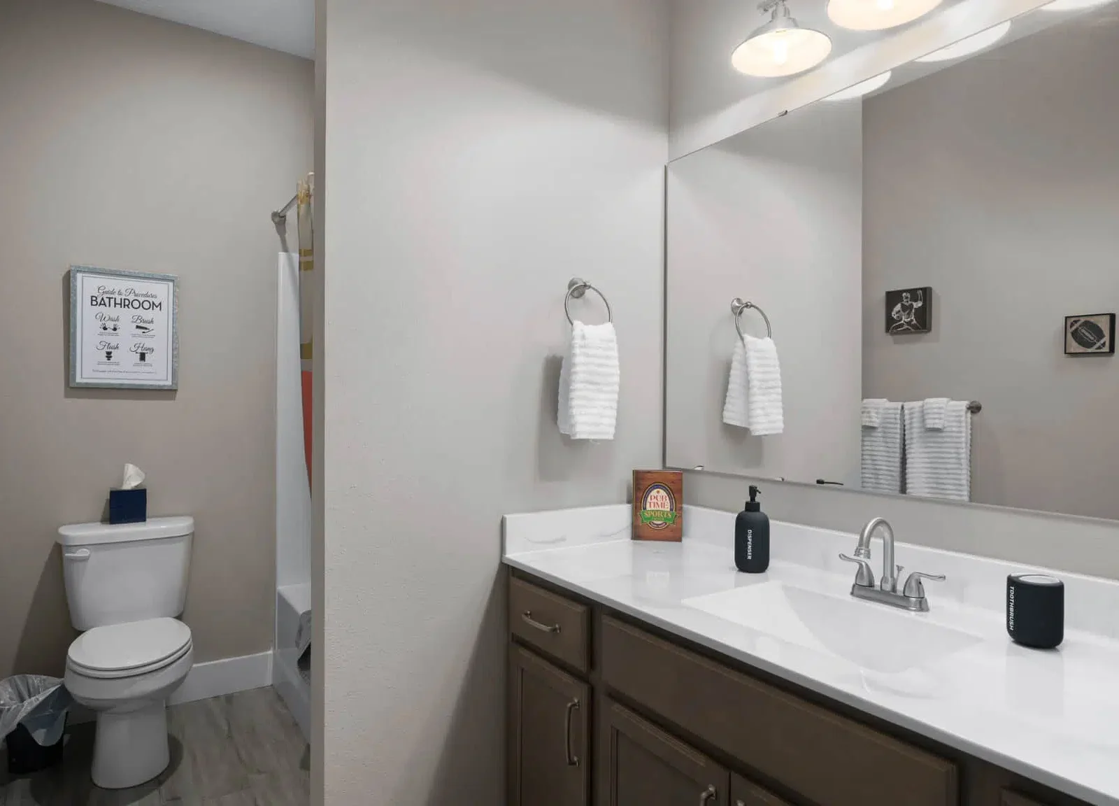Main floor bathroom for guests and bunk room