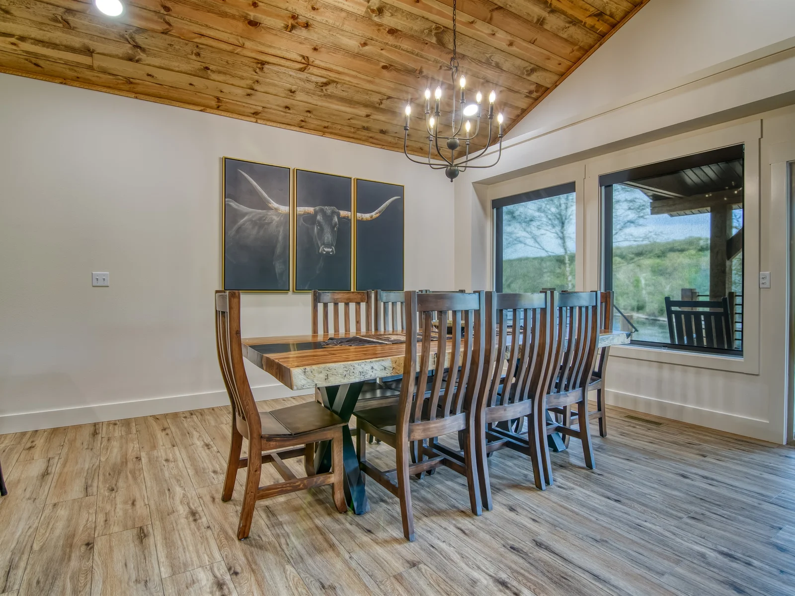 Seating around this raw edge dining table