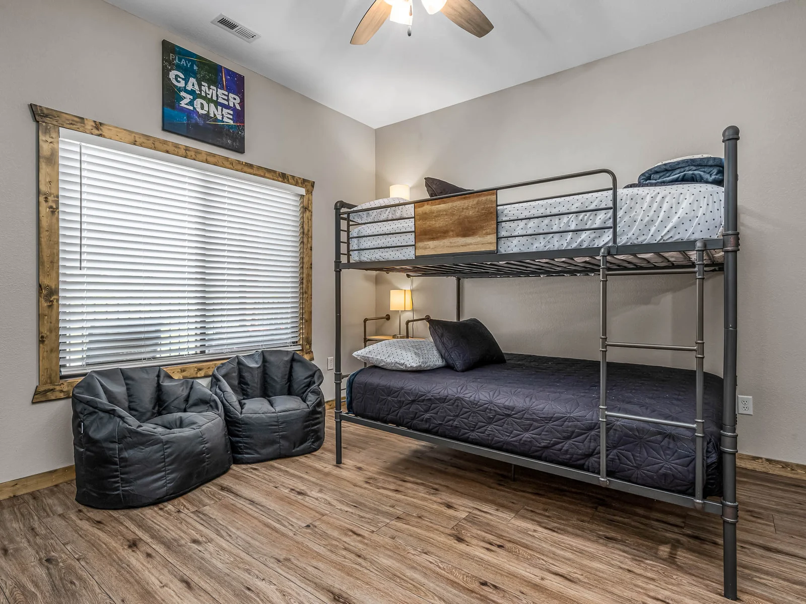 Lower level Queen over Queen bunkroom #1 attached to Jack and Jill bathroom-sleeps 4