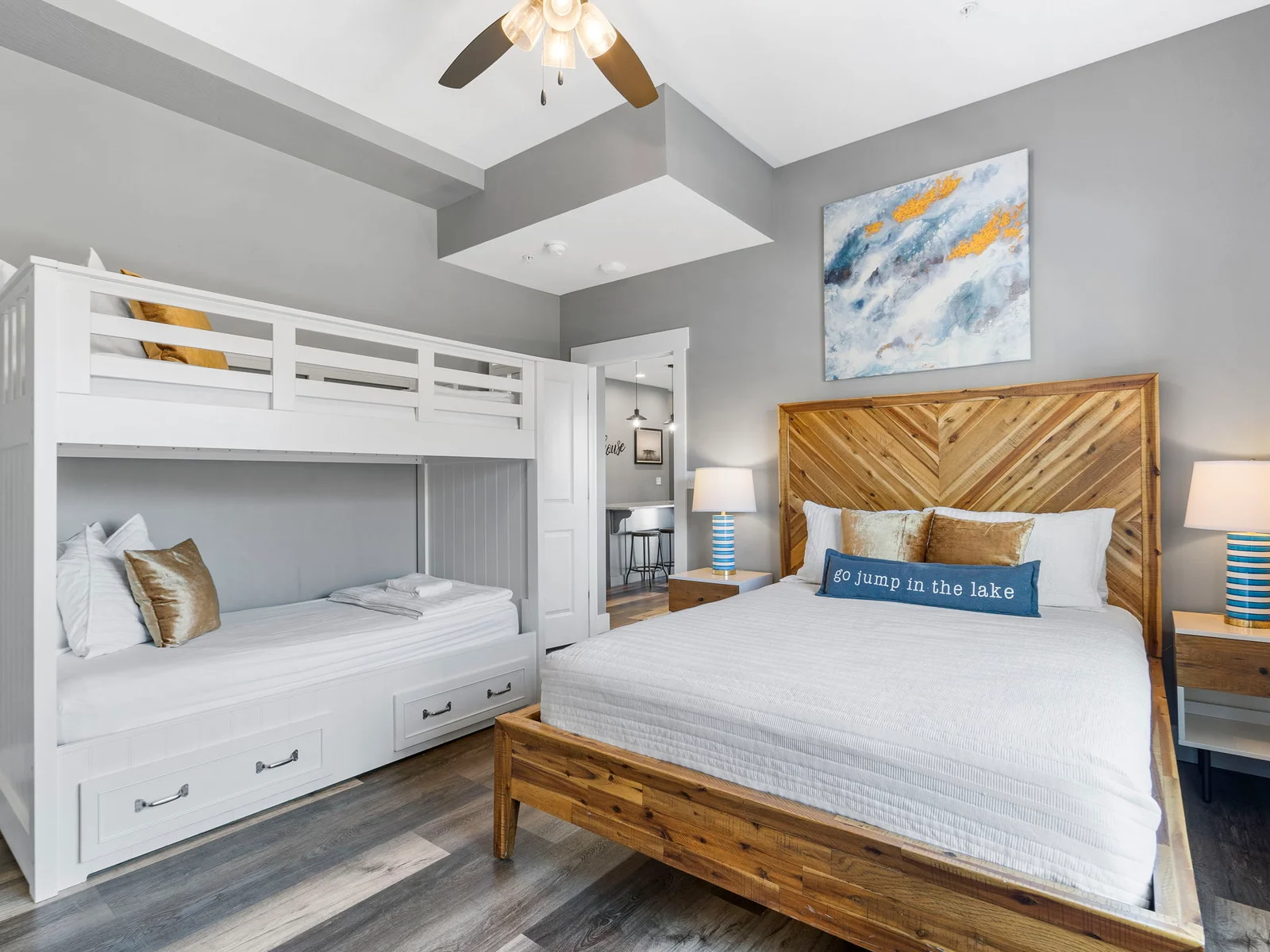 Lower level Queen w/ bunks with attached bathroom
