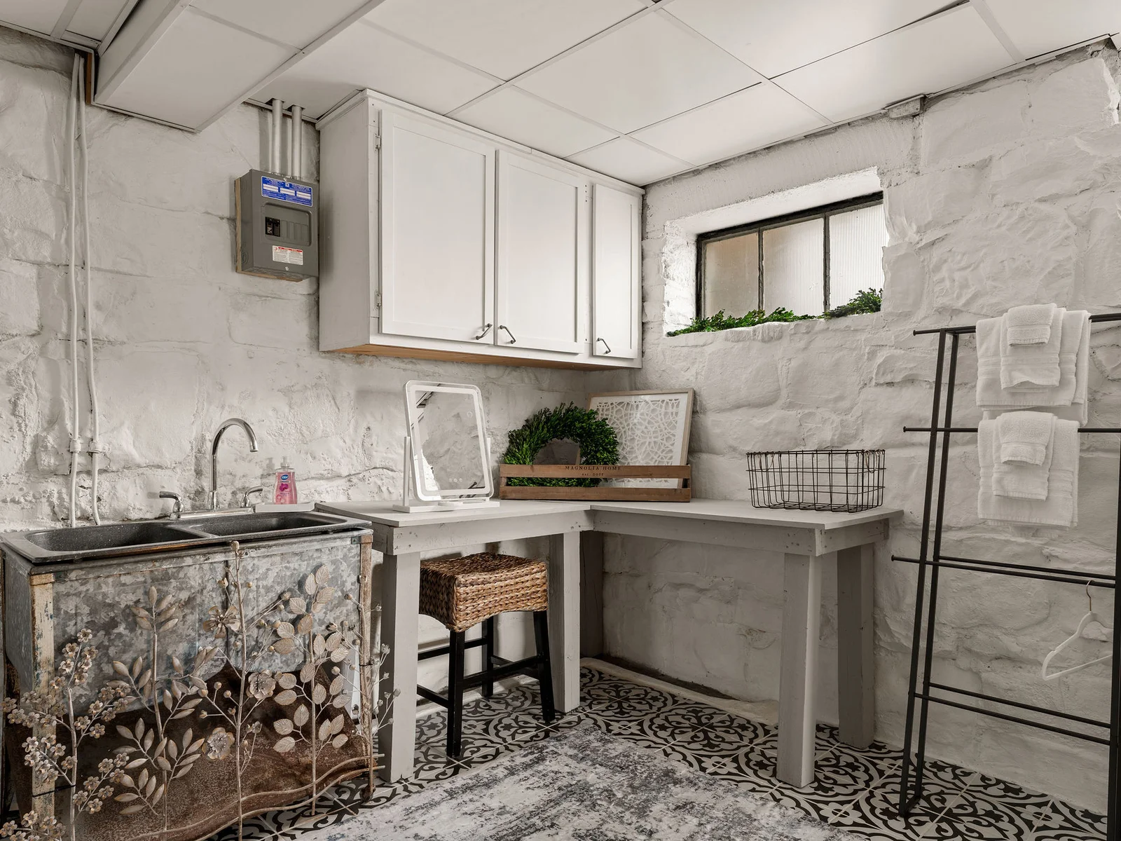 A dedicated getting-ready station with a lighted makeup mirror means more room to spread out—and no fighting over the bathroom mirror.