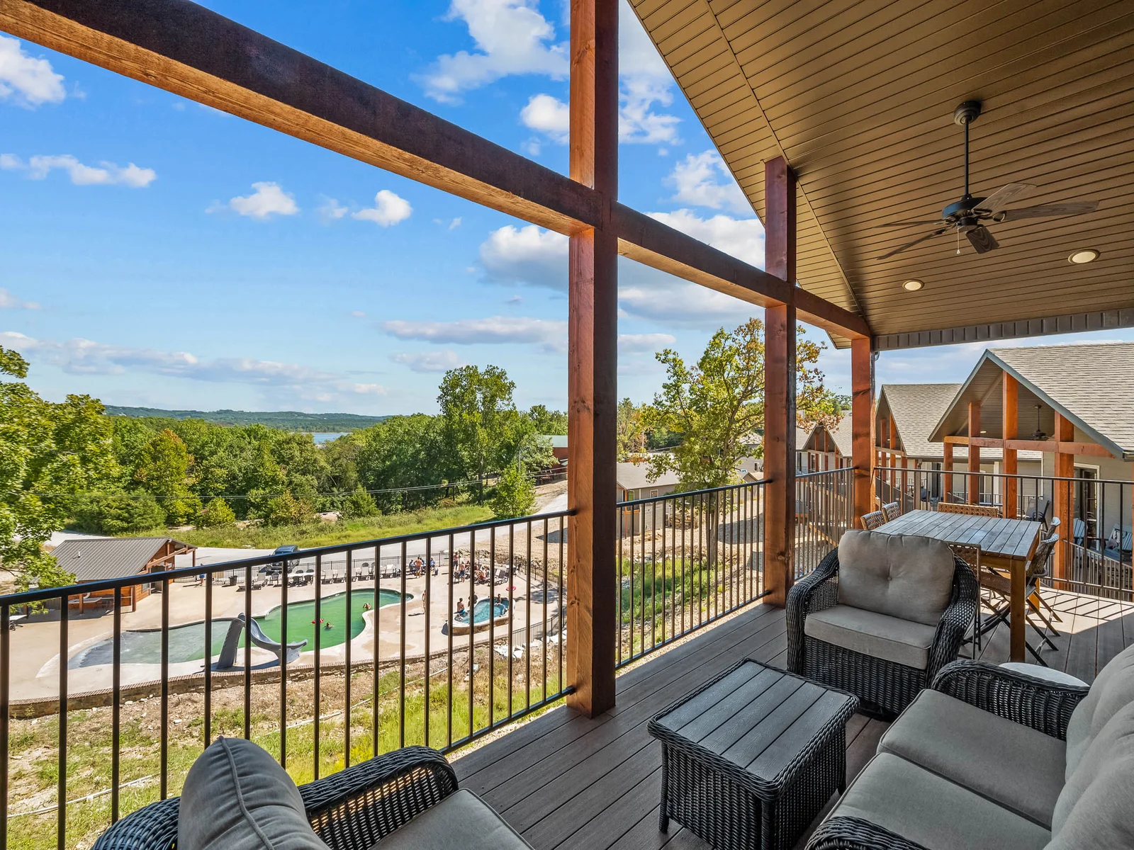 Our deck overlooks the community pool and hot tub