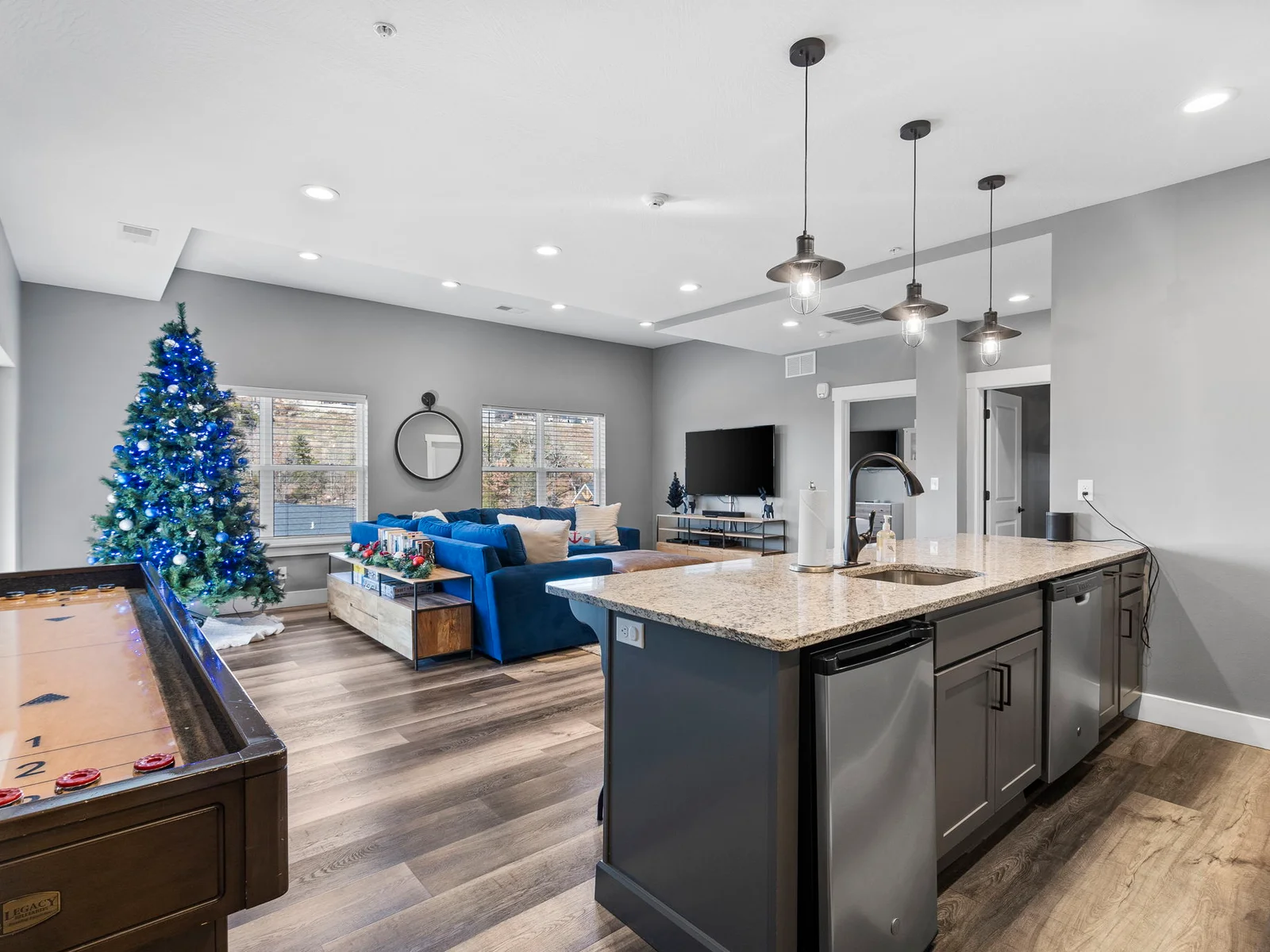 Lower level wetbar, living space, and 2 bedrooms on this level.