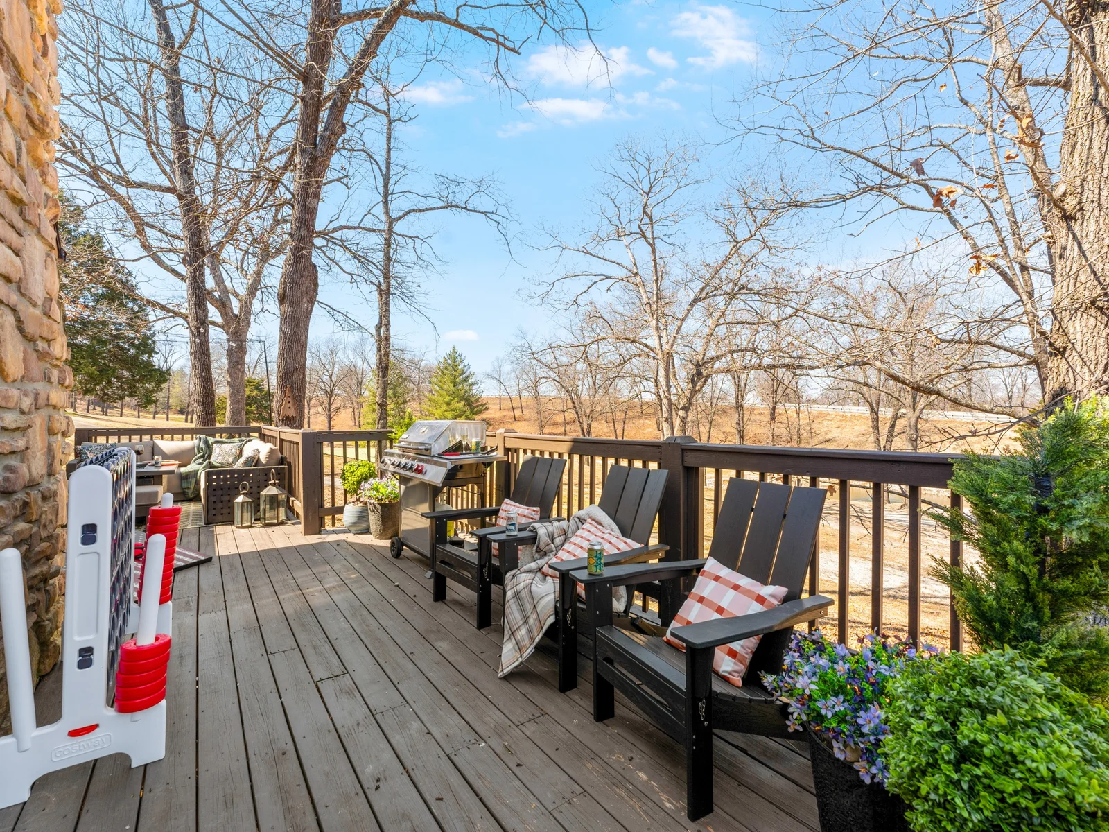 Adirondack chairs and giant Connect 4 on the back deck. Coffee in hand and the grill a few steps away.