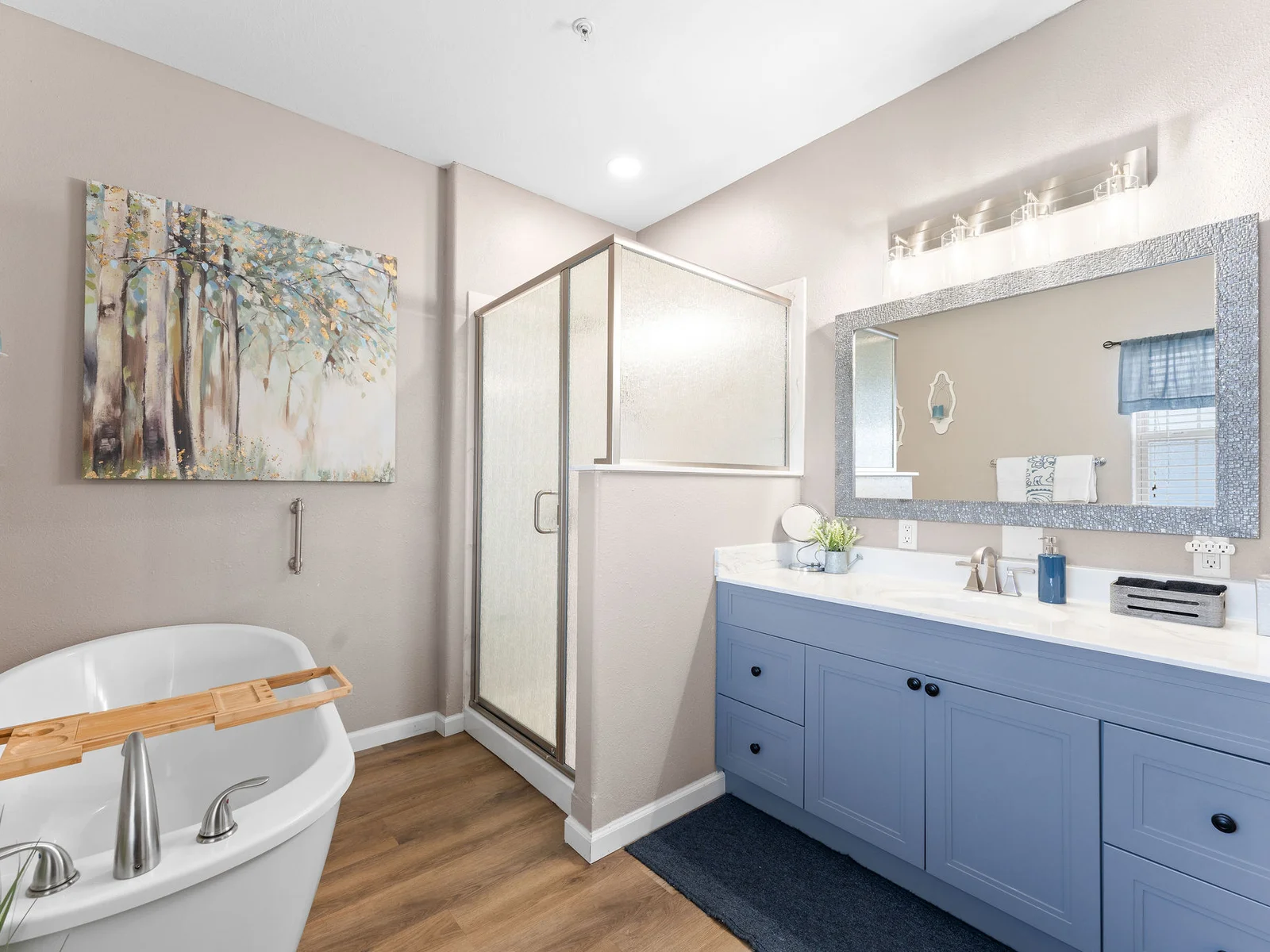 Brand new modern vanity, mirror and light fixture