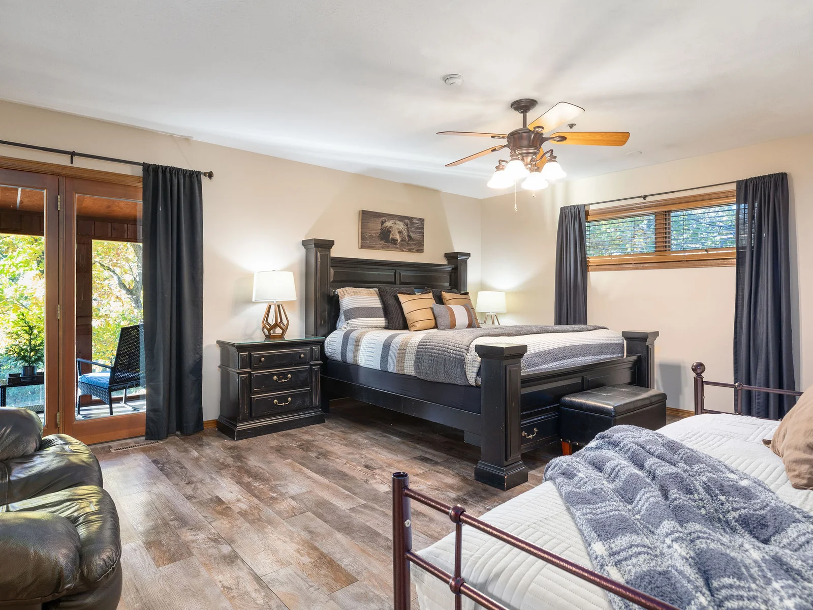 Main level King bedroom #1 with day bed and ensuite bath