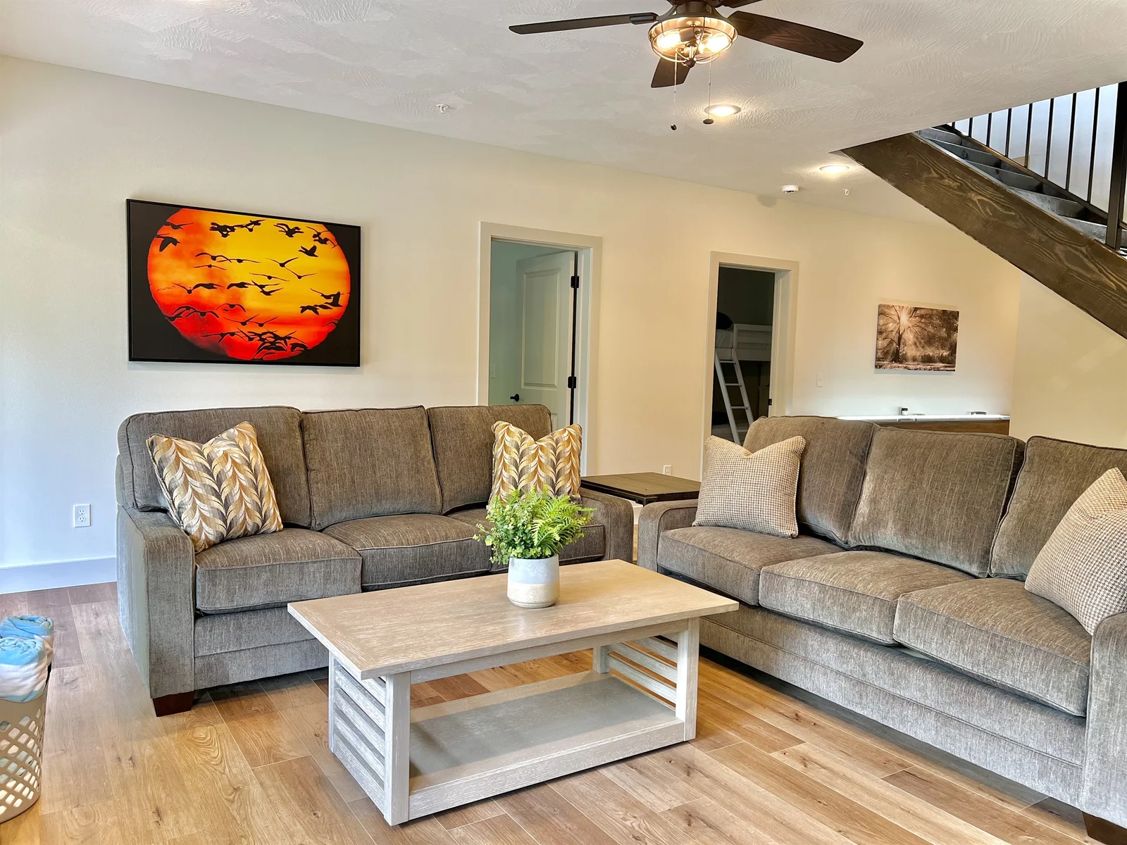 Living room with patio access to the grill, hot tub, and fire pit!