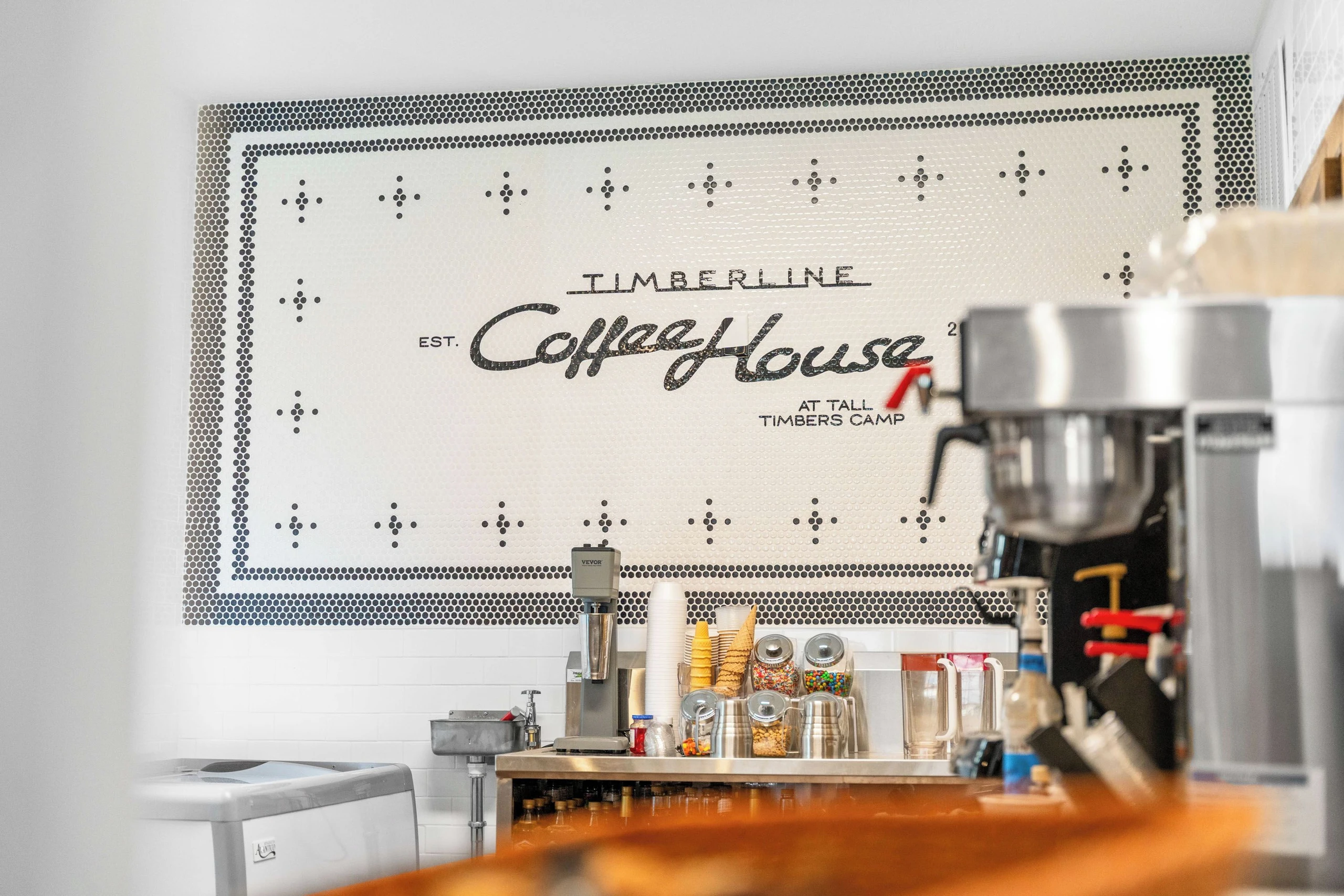 Coffee bar with coffee drinks for purchase at the General Store.