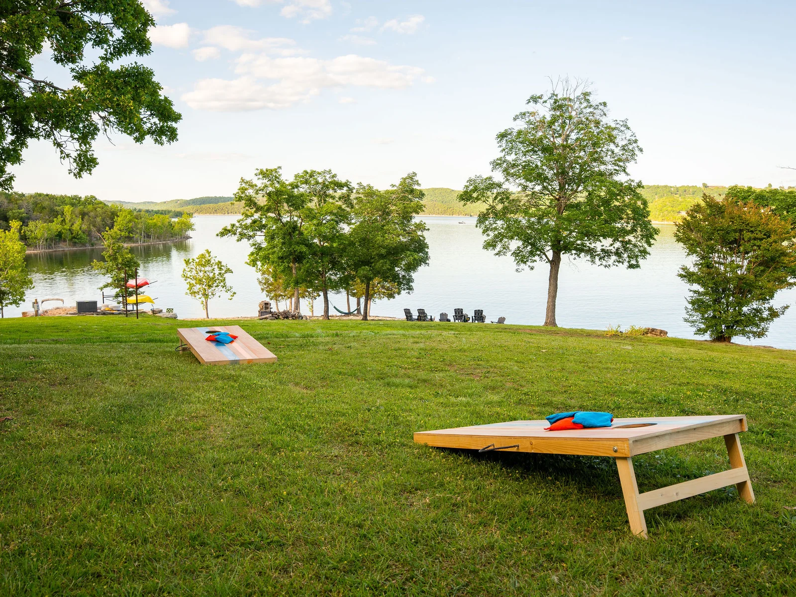 Spread out on the lawn for cornhole, games, and endless lakeside fun for all ages.
